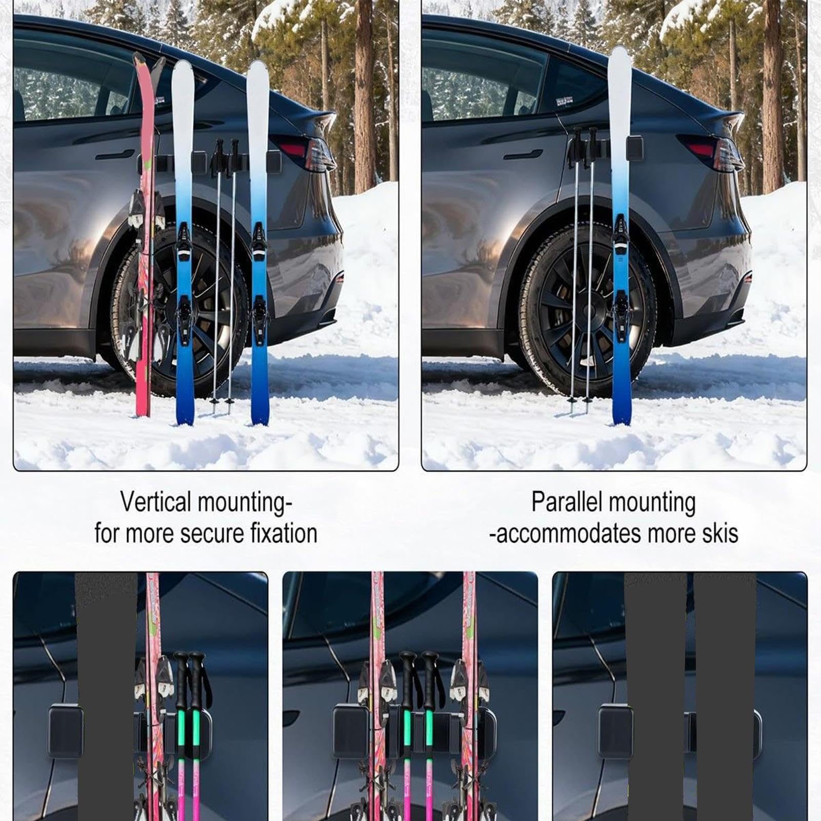 Portaesquís Magnético para el Lateral del Coche - Soporte de Almacenamiento para Esquí de Camión,Portaequipajes para Snowboard De Coche - para Vehículos SUV y Camionetas en Viajes de Deportes de