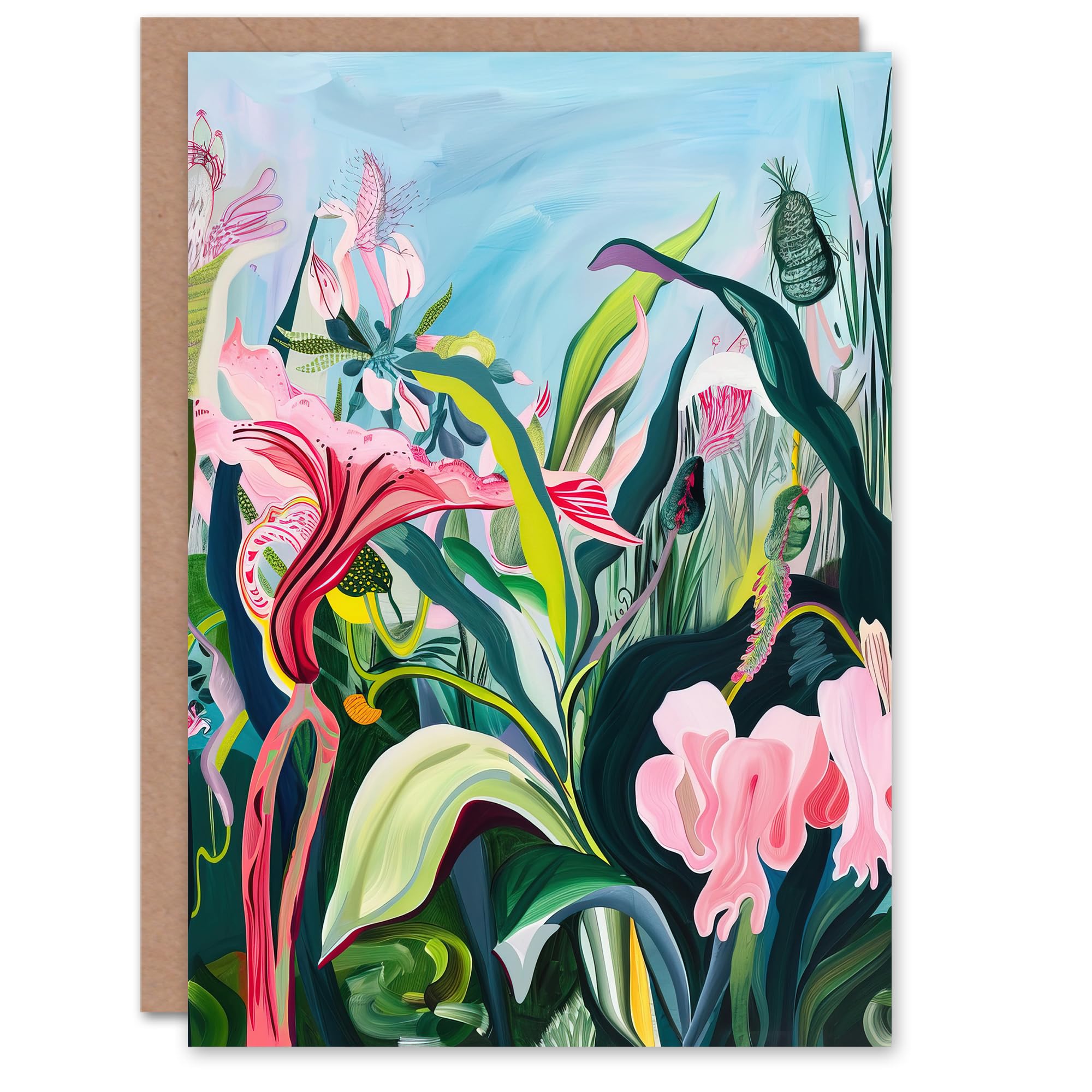 Artery8 Greeting Card Trippy Exotic Wildflower Garden Painting Tropical Blank For Him Or Her Art Birthday Card