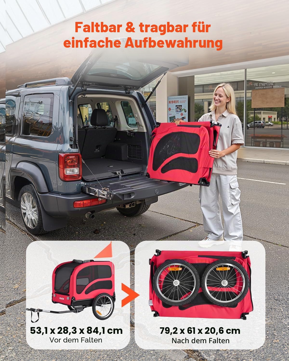 VEVOR Haustierwagen-Fahrradträger für kleine & große Hunde, klappbarer Rahmen mit Rädern