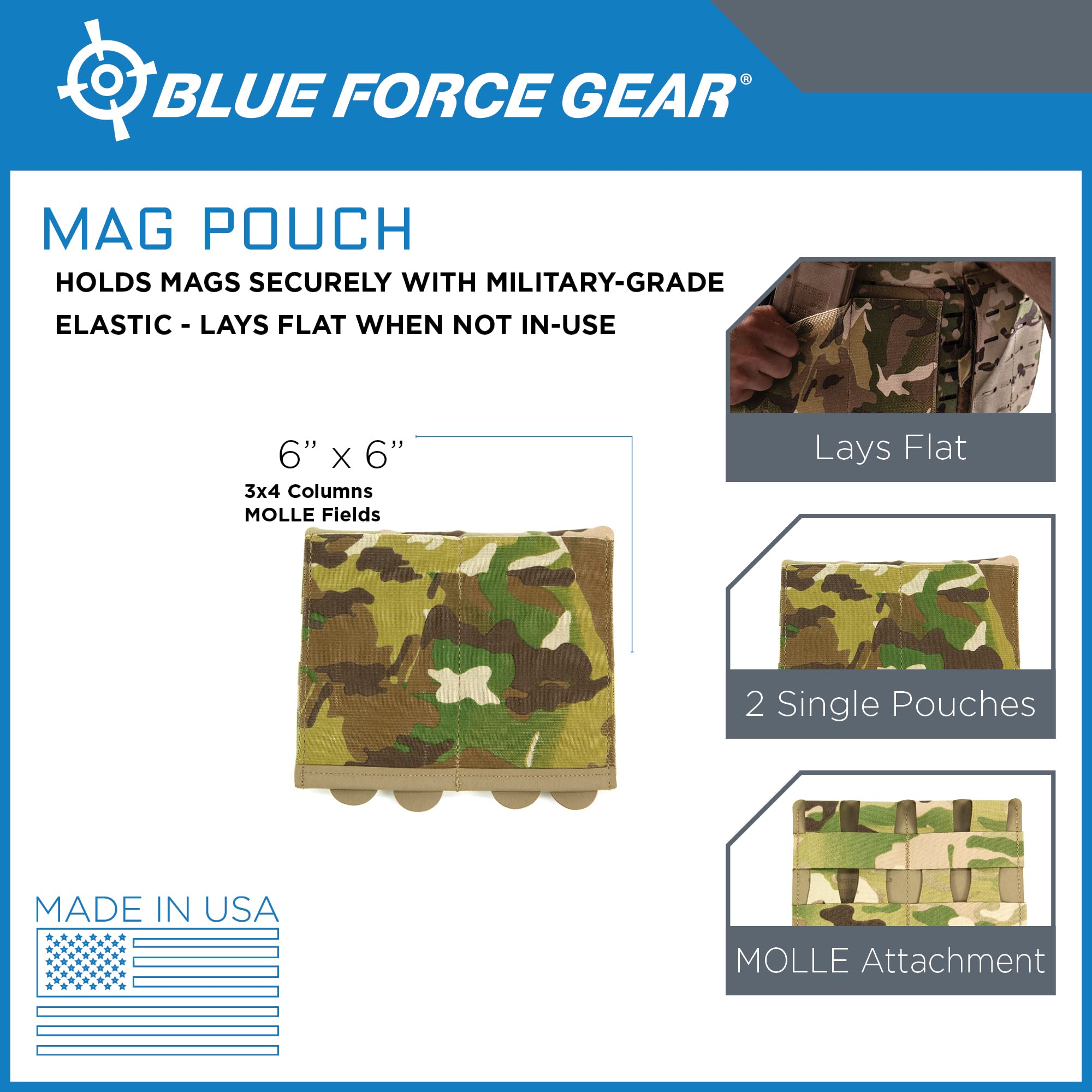 Blue Force Gear MOLLE Mag Pouches, Double Magazine Pouch, Airsoft Magazines Small Pouches - 6.5 x 5.5 x .13 Inches (Black)
