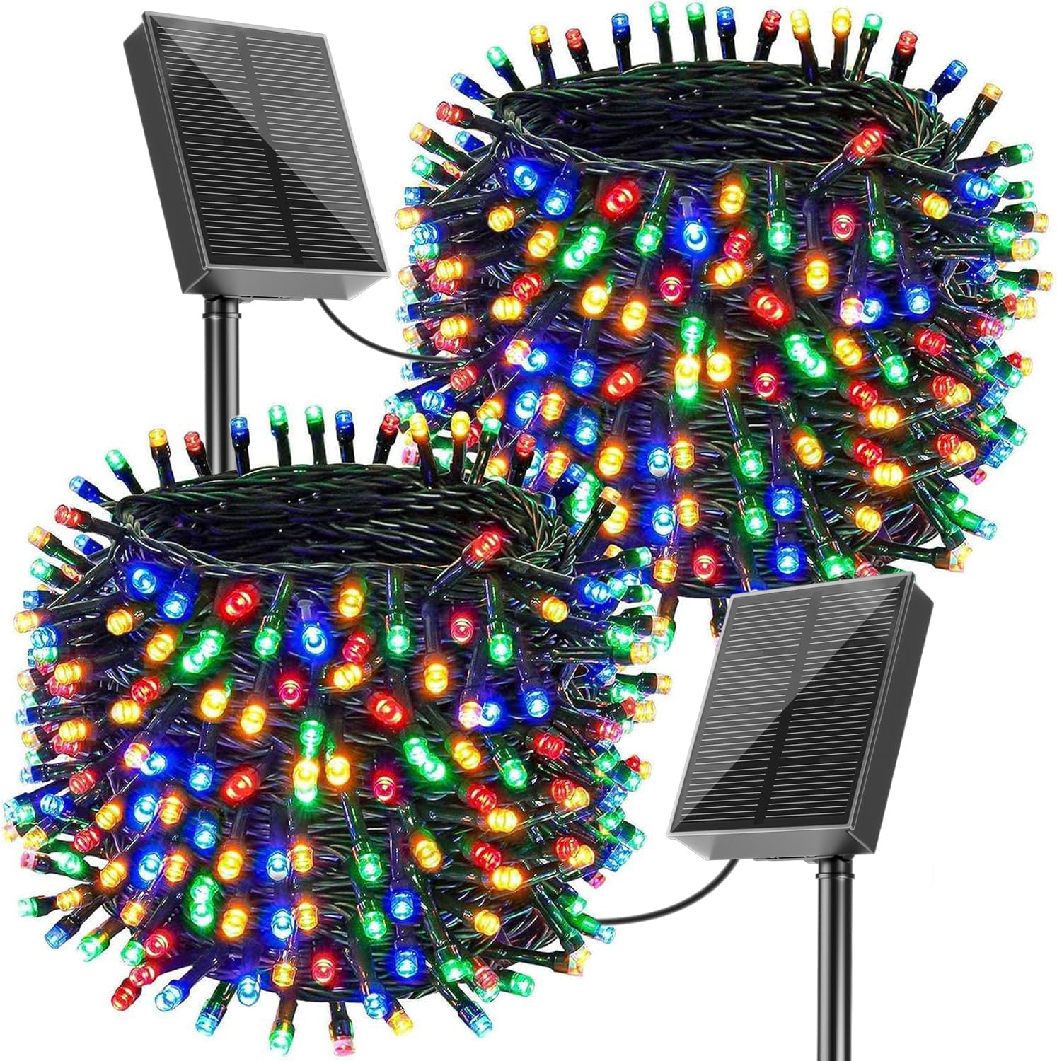 Luces de Navidad Solares Exterior, 2 * 20M 200 LED Cadena de Luces Colores 8 Modos Impermeable Guirnalda Luces Decoración para Arboles de Navidad Fiesta Boda Patio Jardine Terraza