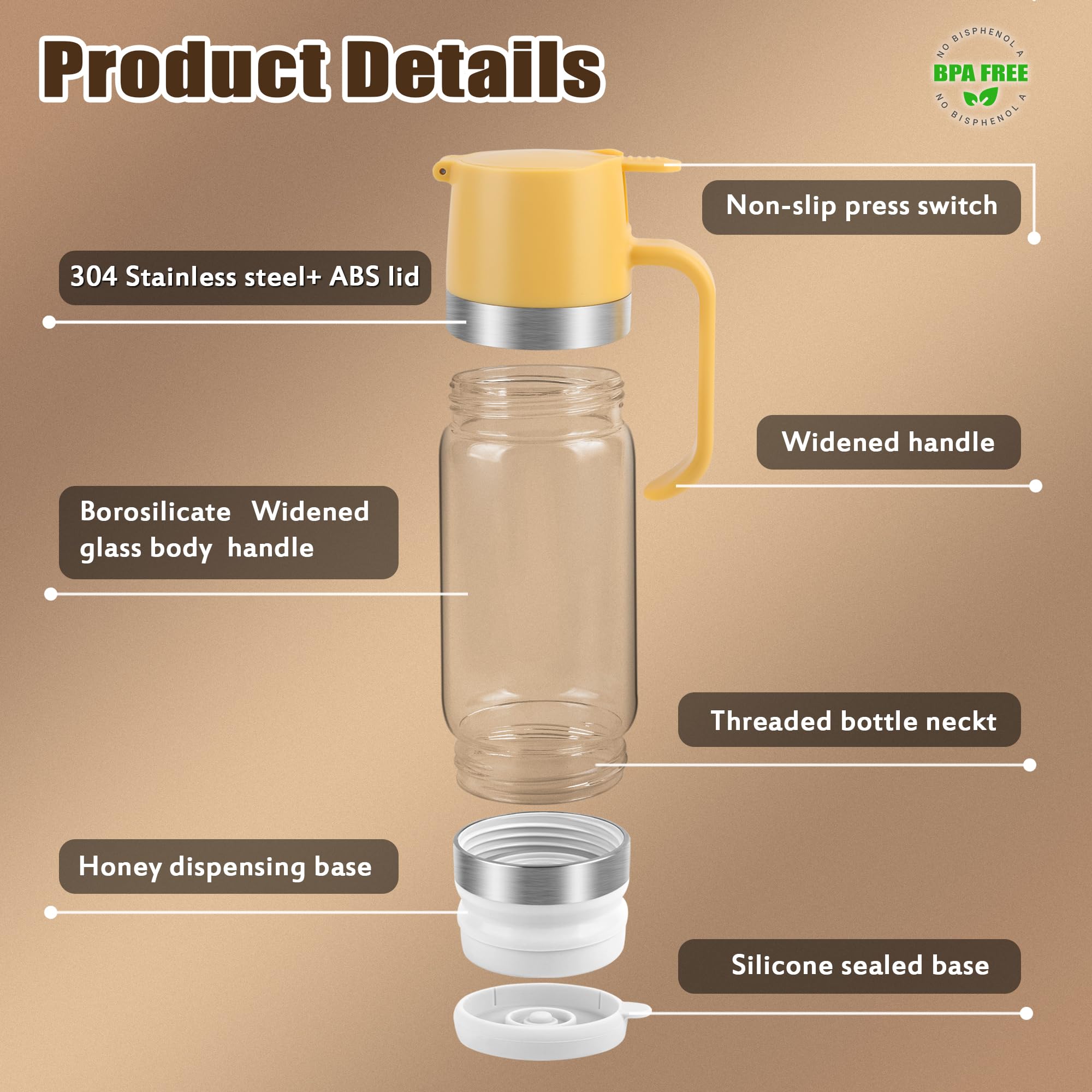 Dispenser Miele In Vetro 350ml - Design Antigoccia, Con Manico, Per Sciroppi E Salse - Foto 10