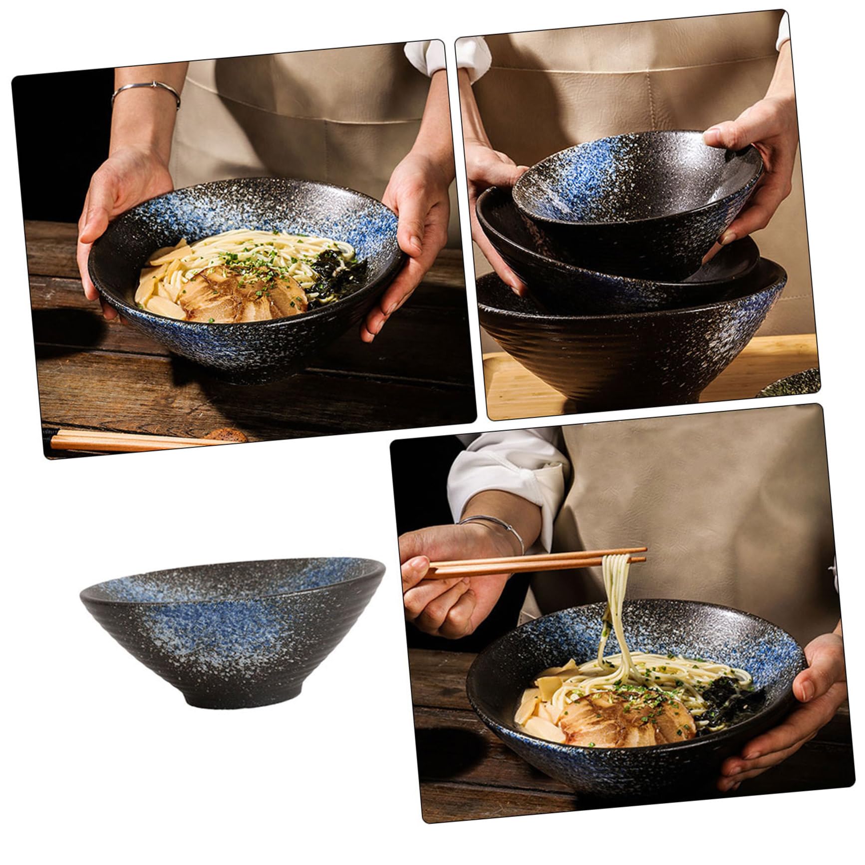 Alipis Bol Japonais Céramique Bleu Glacé Bol à Ramen Polyvalent pour Soupe Nouilles et Salade Vaisselle Maison et Restaurant