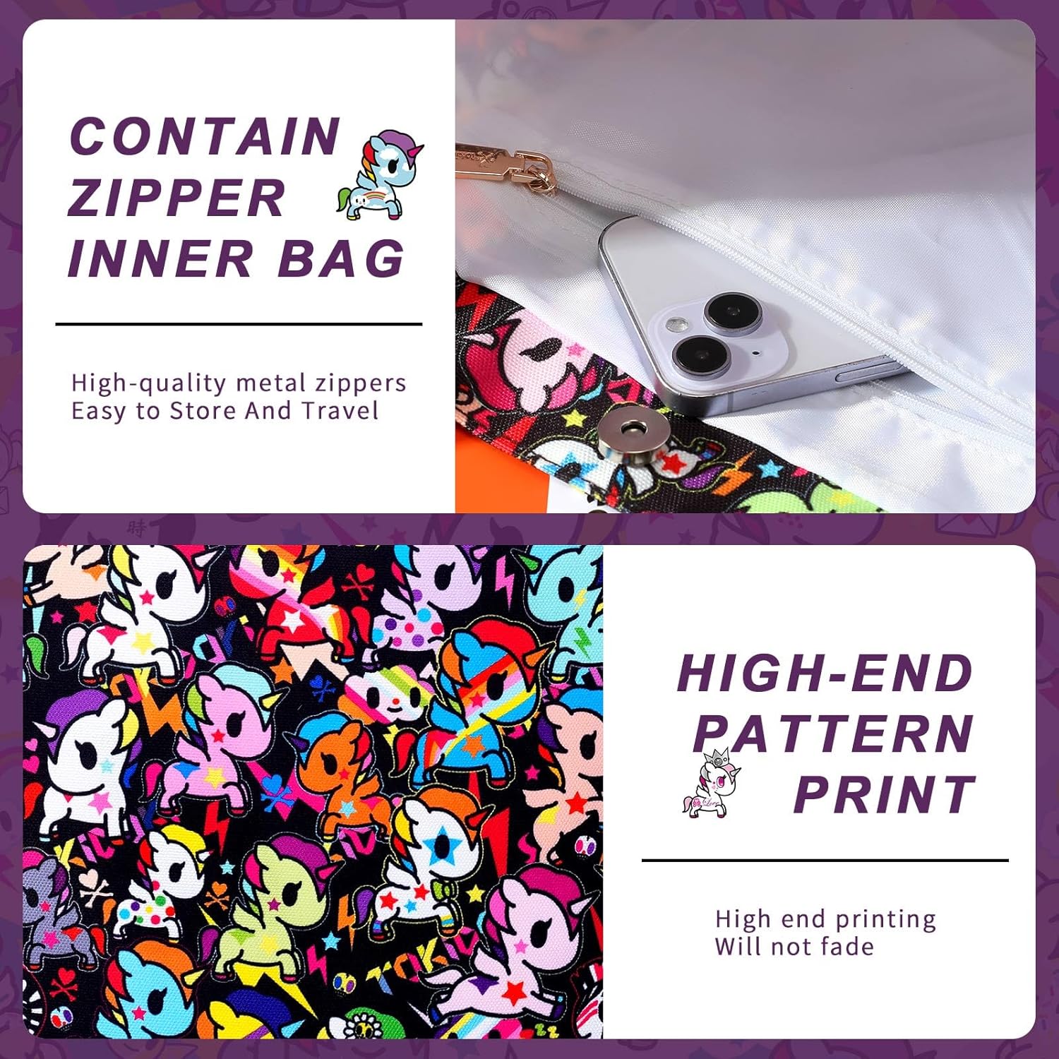 Tokidoki Unicorno Cute Tote Bags for Women Foldable Canvas Tote Bag with Doll Portable Shoulder Handbag for Work Travel - Image 7