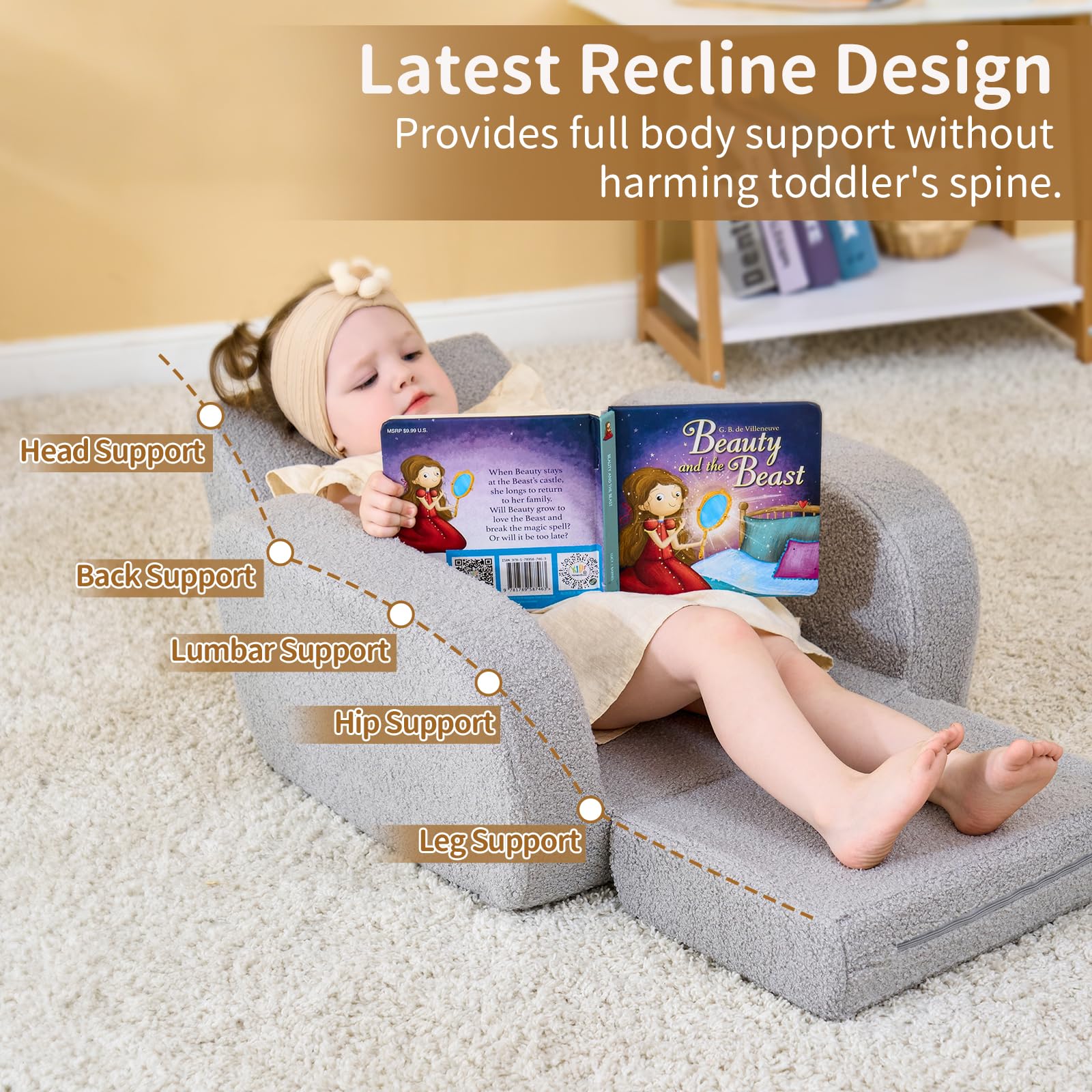 3-in-1 Toddler Couch, Toddler Chairs Comfy 1-3 Years Old, Kids Couch Bed Fold Out, Gifts for 1 2 Year Old Girls Boys 4