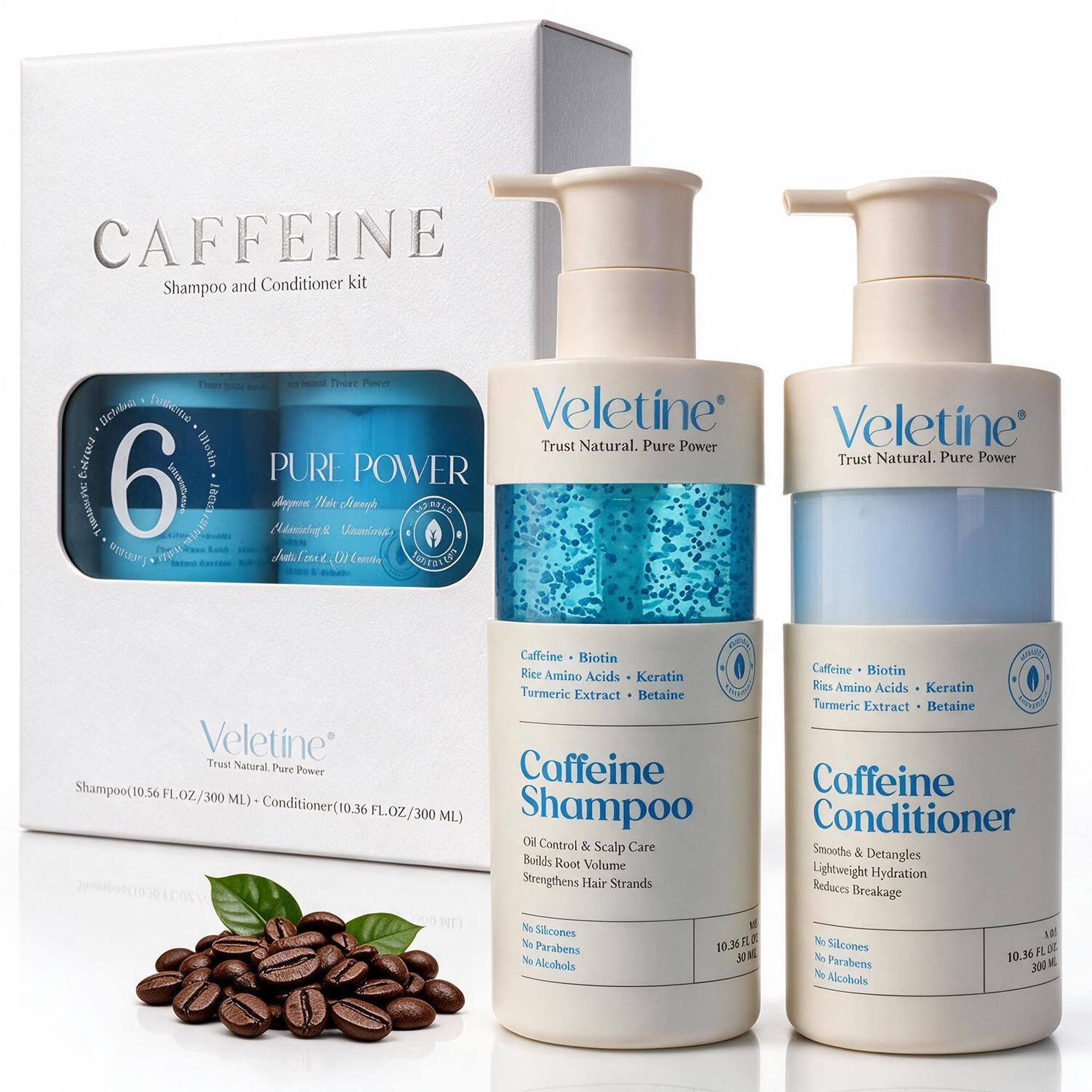 Caffeine Shampoo & Conditioner Set, Thickening Volume Boost for Fine Thinning Hair with Plant Protein & Turmeric Extract, Gift for Men Women