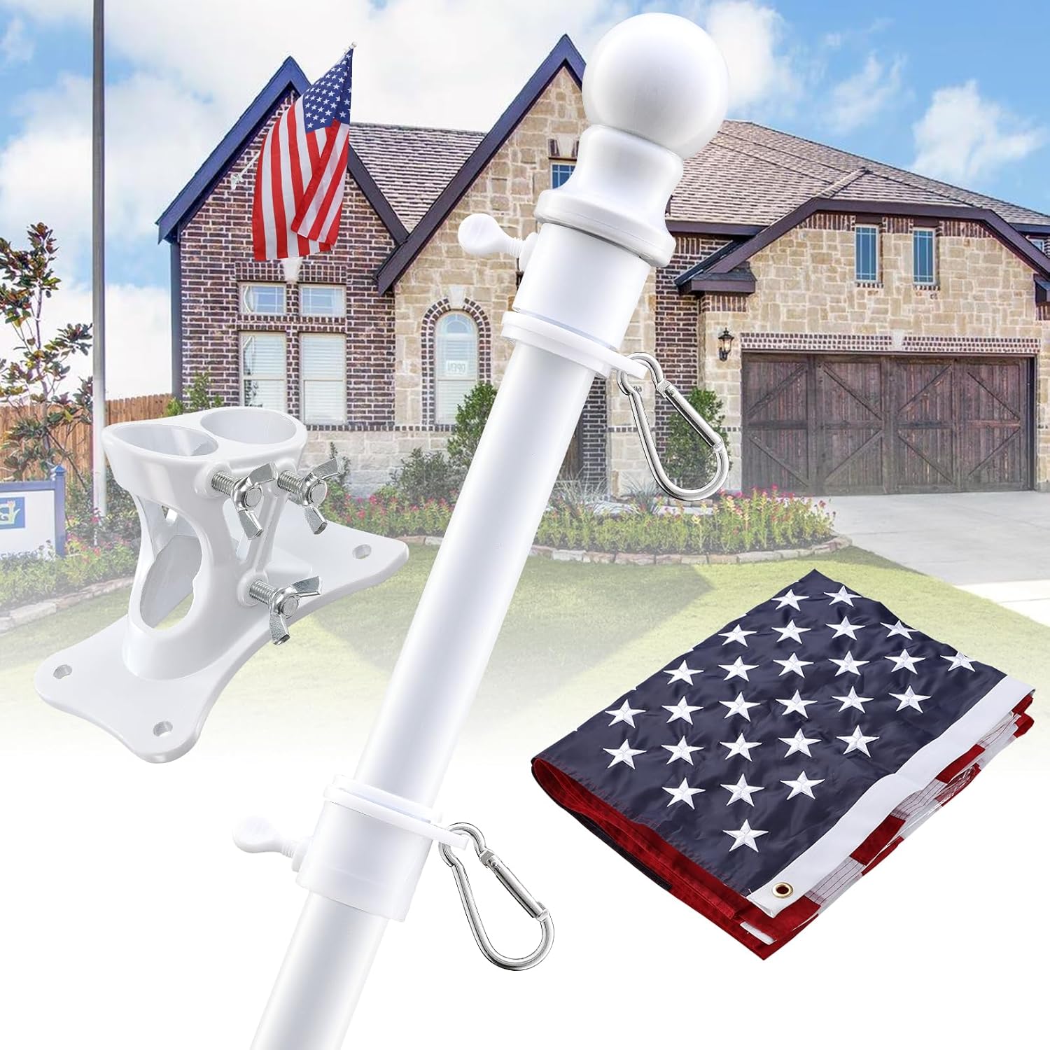 Flag Pole with American Flag Kit Heavy Duty Flag Poles for Outside House with 3x5