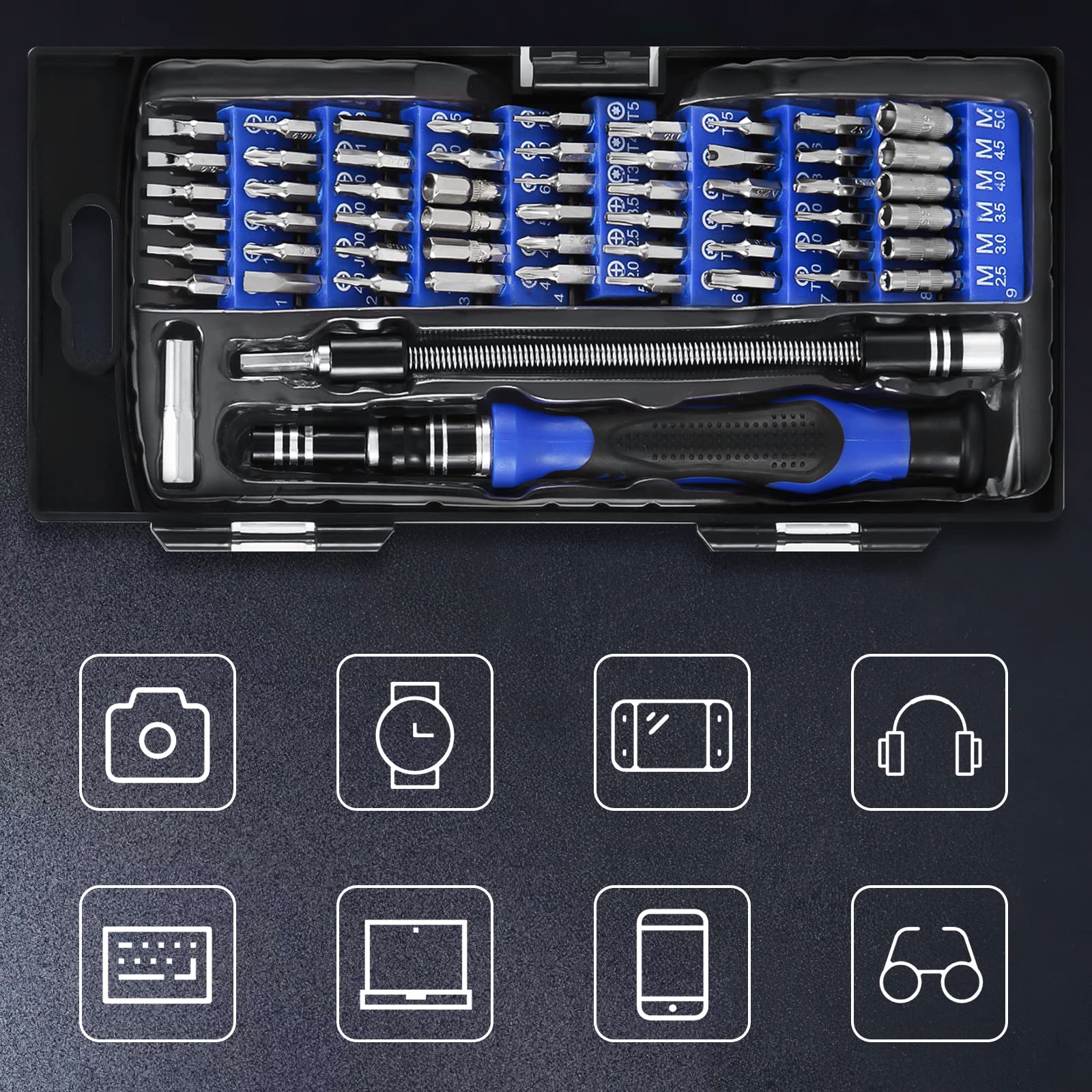 Oria 60 en 1 - Set de 56 embouts magnétique pour tournevis - Pour téléphone portable, tablette, PC, MacBook, horloge, etc.