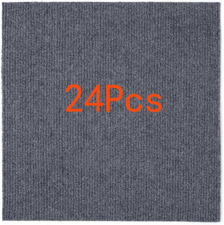 Self Adhesive Carpet Tile, Easy to Peel and Stick Carpet Floor Tile - 12 Tiles/12 sq Ft. Medium 24Pcs-Gray