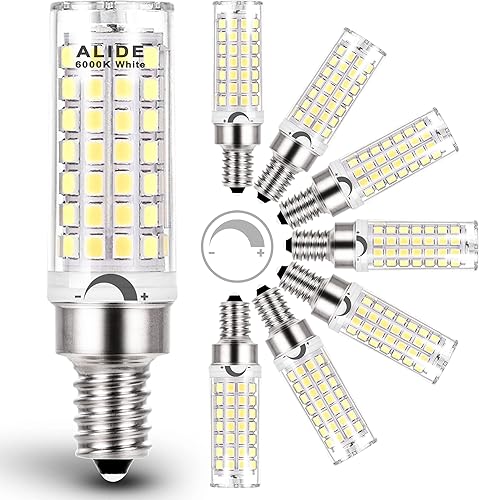 Miniatura 12 de ALIDE Bombilla LED E12 4000K regulable de 5 W, reemplaza equivalente a halógeno E12 de 40 W, base T6 de 120 V, E12 C7, bombillas LED para 4000K