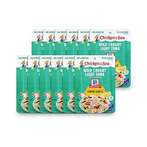 Chicken of the Sea Atún ligero capturado salvaje, ajo limón, paquete de 2.5 onzas (caja de 12)