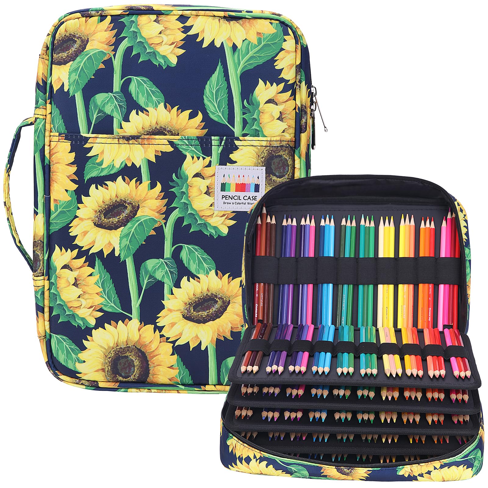 JAKAGO 304 Slots Pencil Case, 4 Compartments Large Capacity Coloured Pencil Case Pouch Bag Holder for Storage of Felt-Tip Pencils, Watercolour Eraser, Sunflower, Grande, Fashion. — image 1