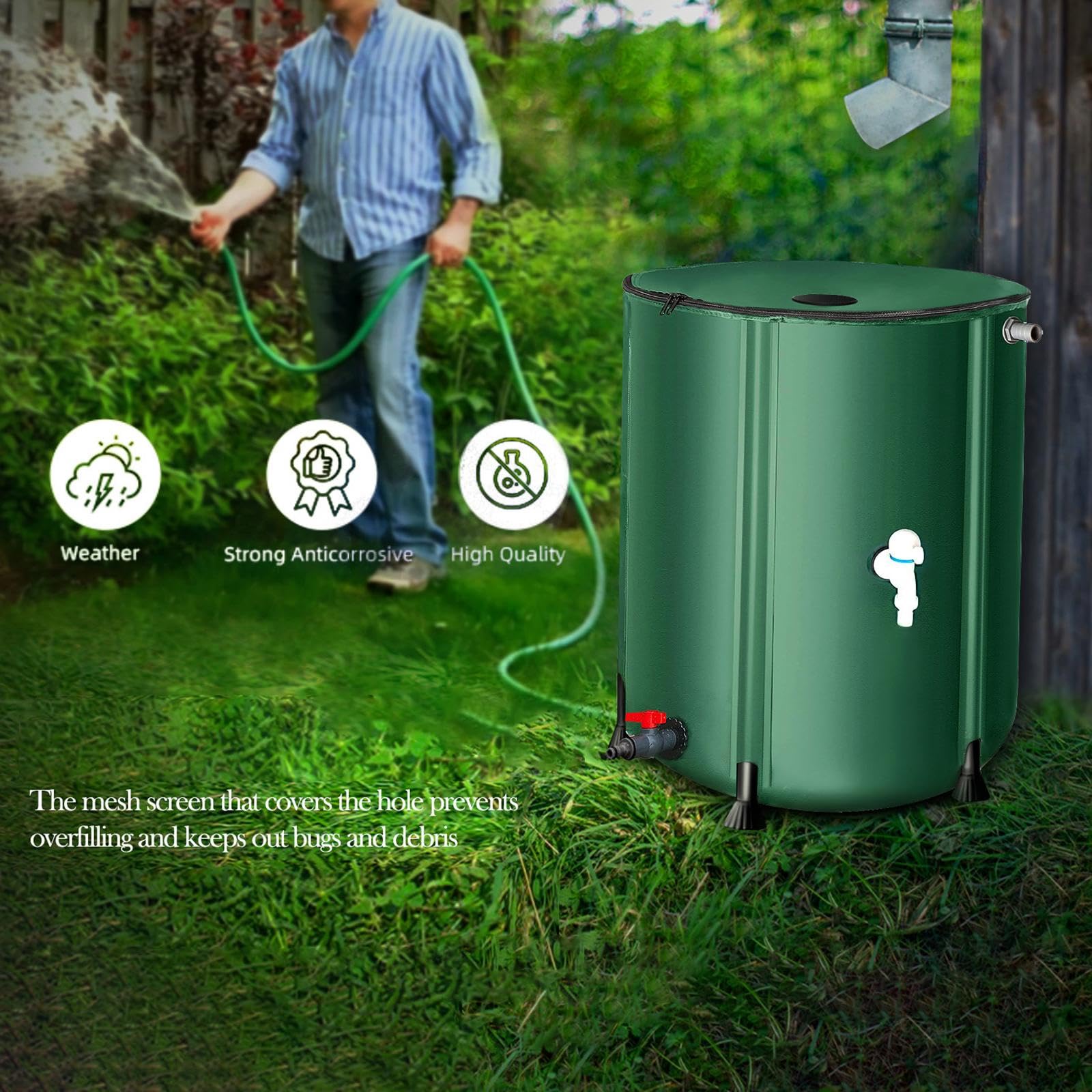Baoblaze Barile di Raccolta dell'Acqua piovana Pieghevole, Raccoglitore d'Acqua, Serbatoio di stoccaggio dell'Acqua piovana Portatile in PVC per, 50 Litri