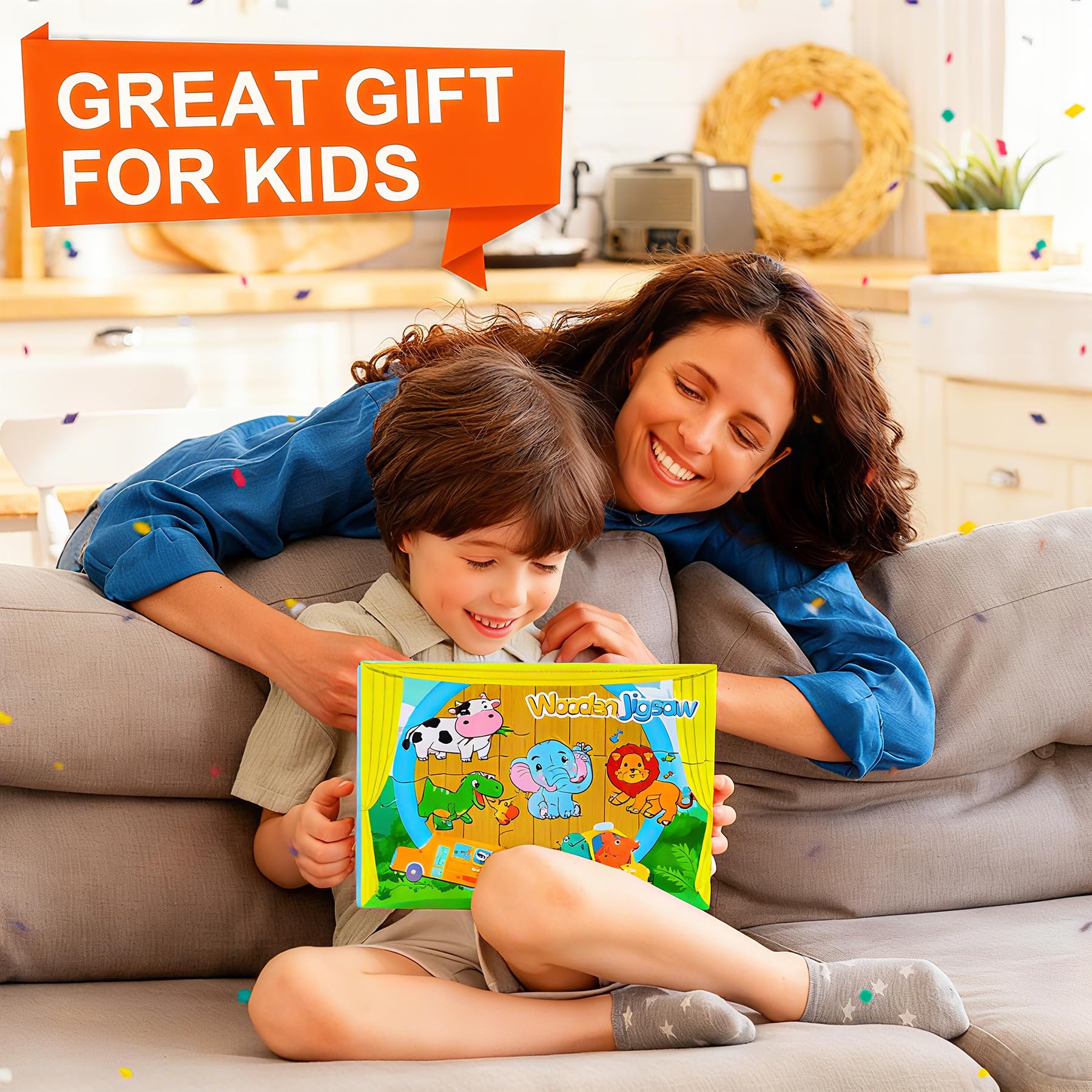 lenbest Zestaw 6 drewnianych puzzli dla dzieci, zabawka Montessori, alfabet zwierzęcy, cyfry, pojazdy, owoce, drewniane zabawki edukacyjne, zabawka dla dzieci w wieku 2-3 lat, prezenty