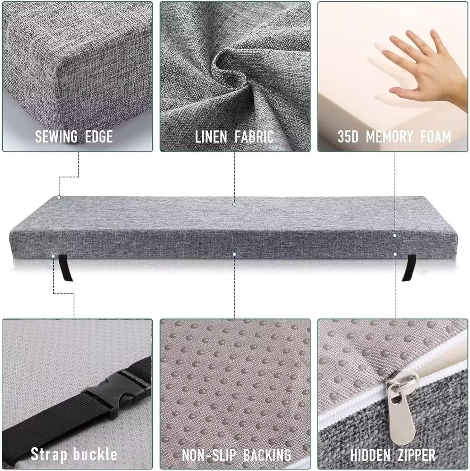 Coussin de Banc de Jardin pour Extérieur - 2 3 ou 4 Places Antidérapant Housse Amovible Lavable Coussin de Siège , 5cm Épaisse Exterieur/Intérieur pour Mobilier Terrasse Balancelle(gris clair,70x40x5c