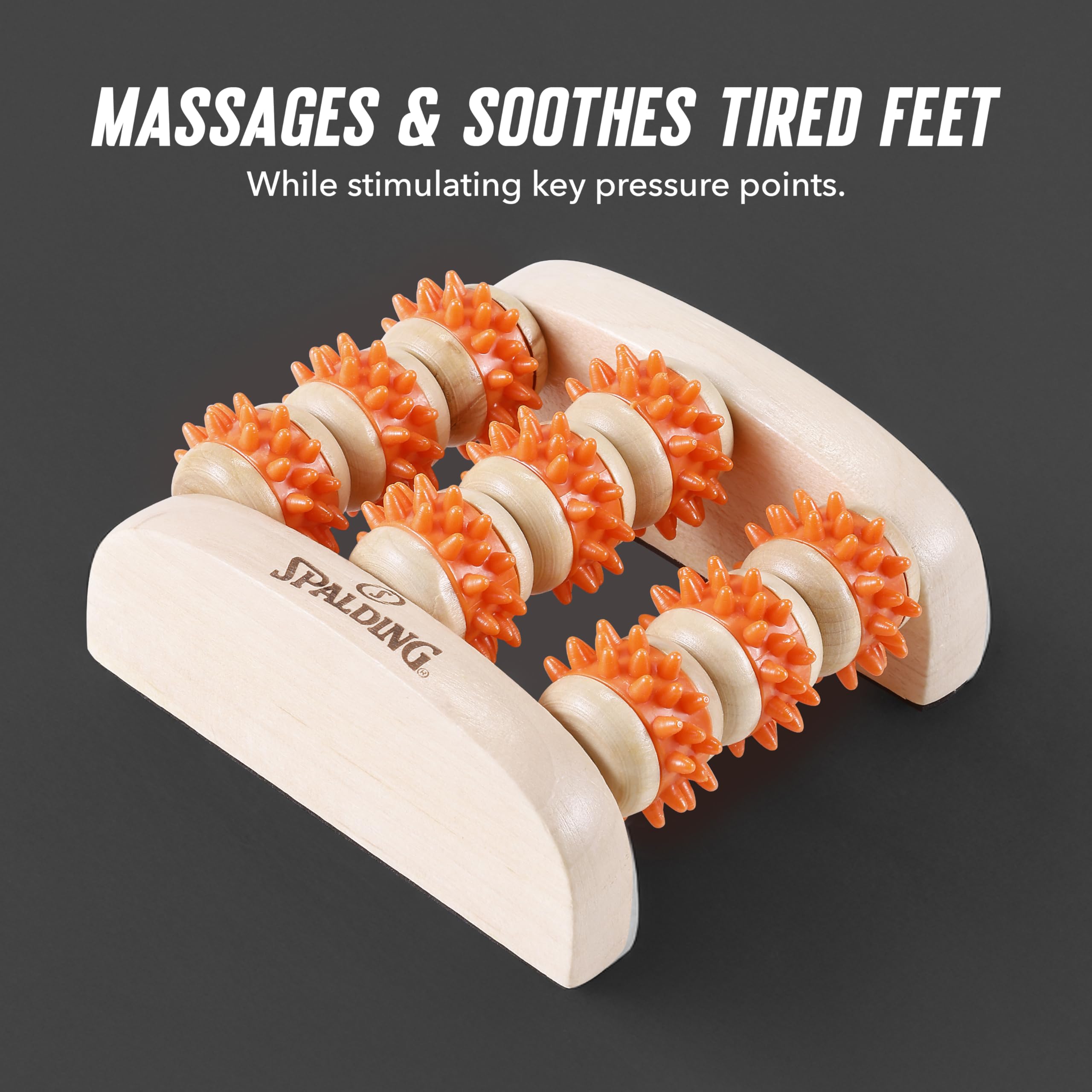 Spalding - Fußmassagegerät, Holz Triple Bar Rollen, Stressabbau & Entspannung für Füße & Fußgewölbe (Beige/Orange)
