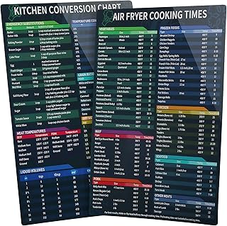 YQL Air Fryer Conversion Chart UK, Air Fryer Cooking Times Chart UK Air Fryer Accessories Magnetic Cheat Sheets for Easy Cooking, Quick Reference Guide for Ninja, Tower, Cosori Air Fryer &Oven(2 pack)