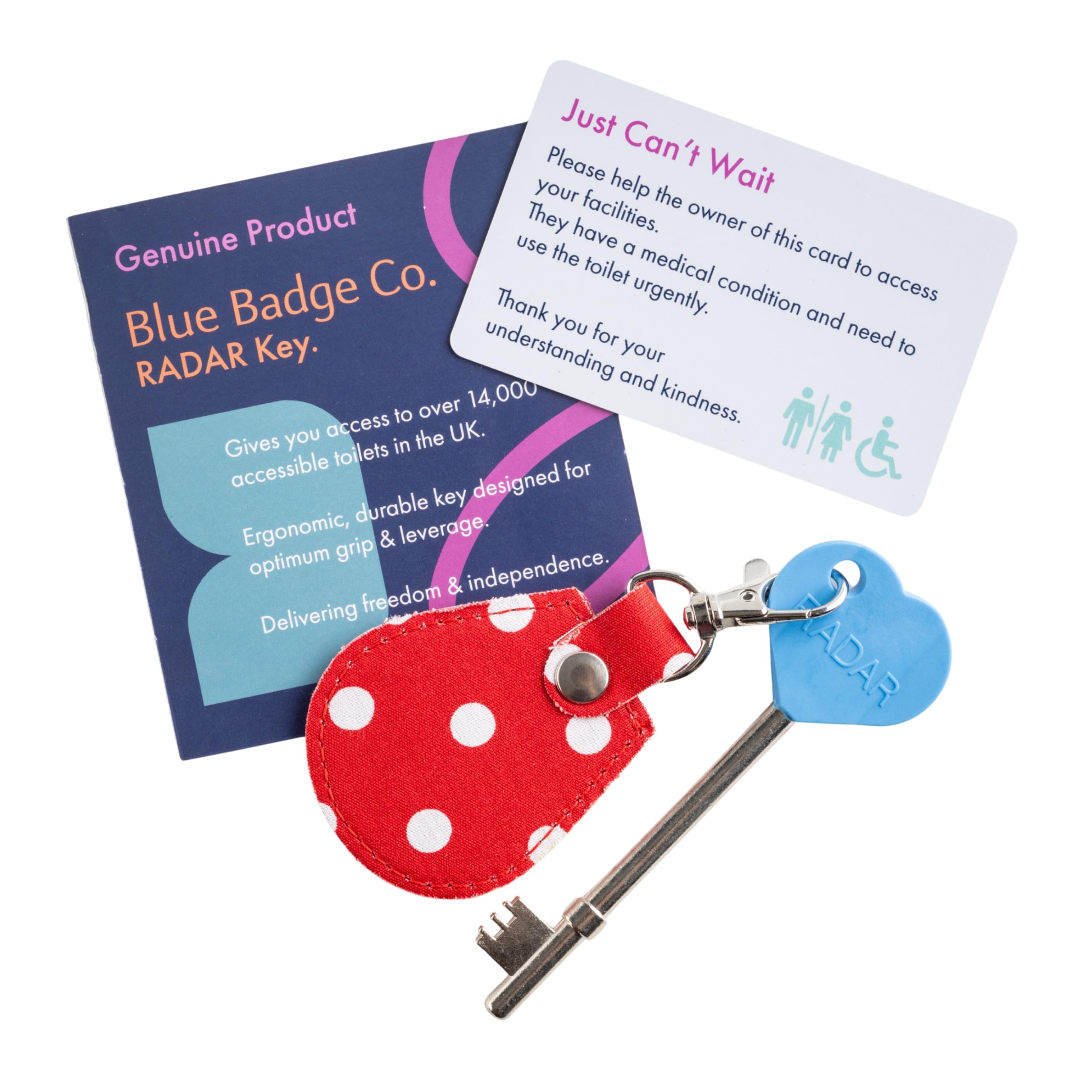 Official & Genuine Radar Disabled Toilet Key with Spotty Red Fabric