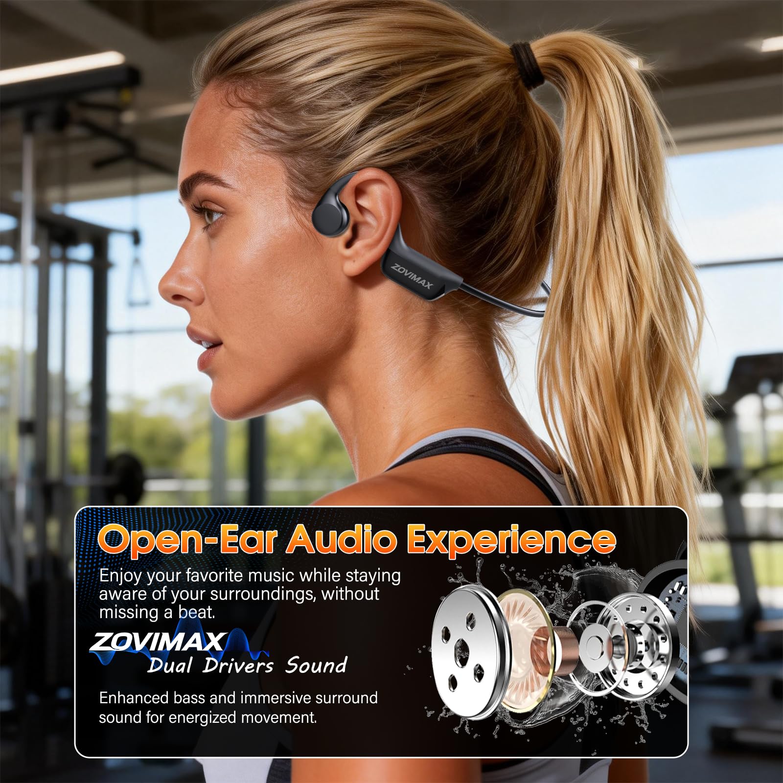 Casque Conduction Osseuse Bluetooth 6.0, IPX7 Écouteurs à Conduction Osseuse avec Micro, Écran LED, 12H Ecouteurs sans Fil Sport pour Course à Pied, Sport, Cyclisme, Fitness