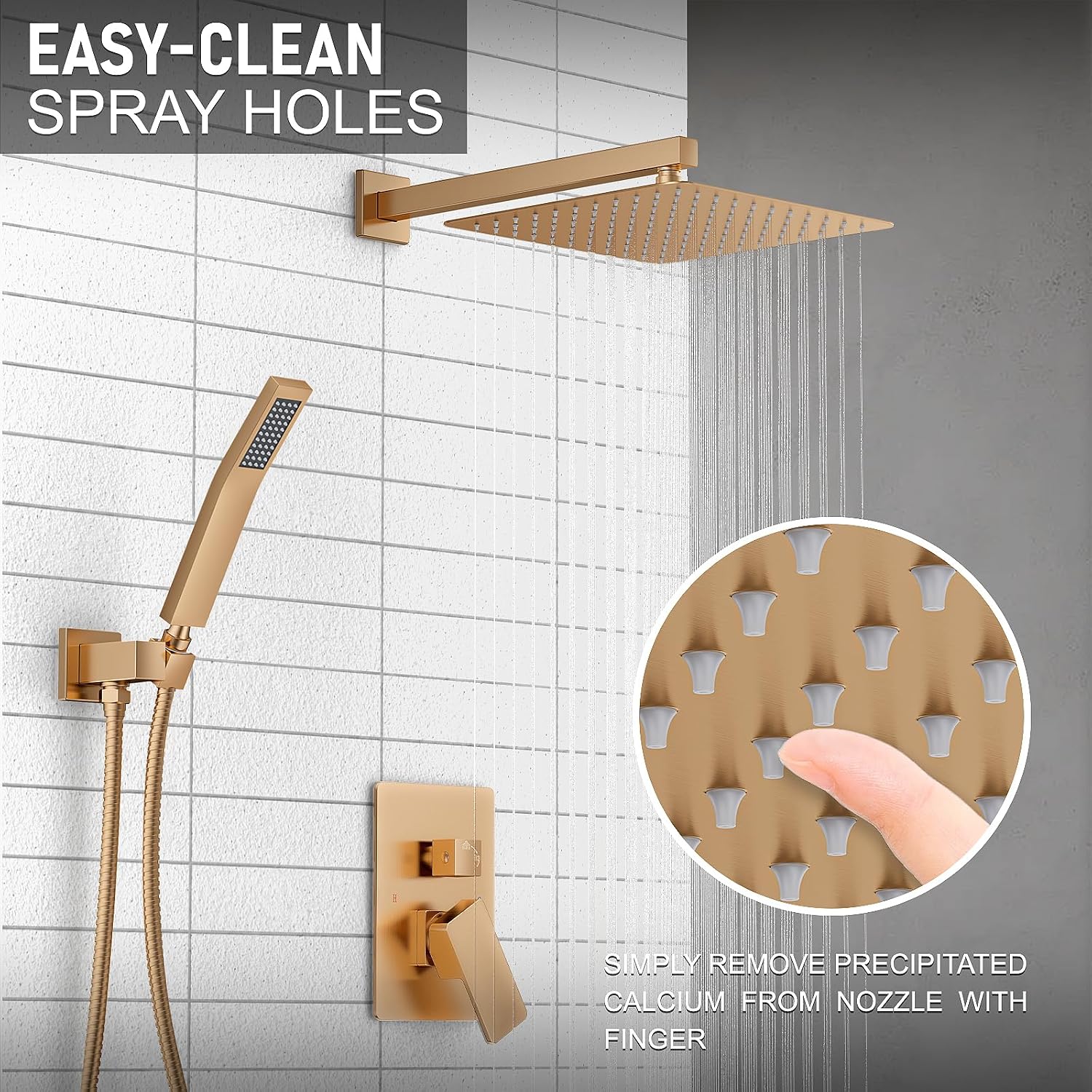 KOJOX Brushed Champagne Bronze Gold Shower System with Rain Head & Handheld image 2
