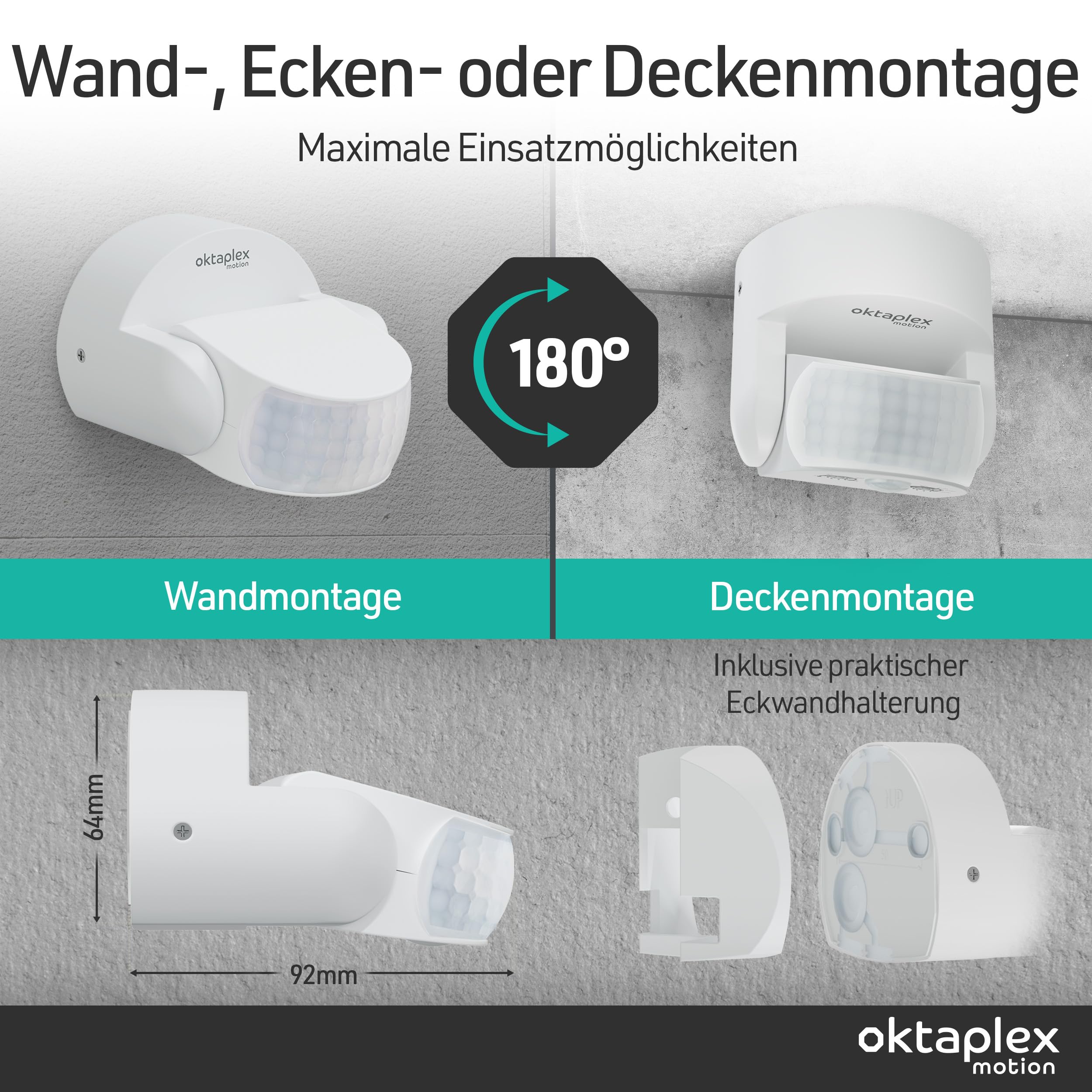Oktaplex Bea 2er Set Bewegungsmelder Aussen inkl Eckhalterung IP65