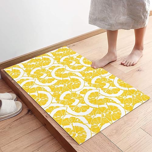 Miniatura 4 de Kitchen Rug Mats Set of 2 Piece Lemon Slices Yellow Texture Non Slip Cushioned Rug Summer Fruit Anti-Fatigue Washable Comfort Floor Mat Carpets Home