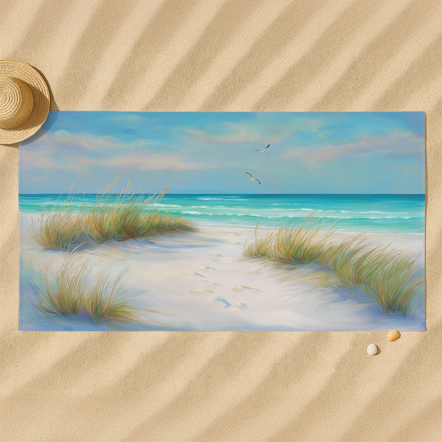 Serviette de Plage Microfibre 200 x 100 CM,Drap de Plage Plage Algues Vague Marine Photographie, Couverture de Plage Absorbante,Couverture de Bain Réaliste Scénique Littoral Nature Impression