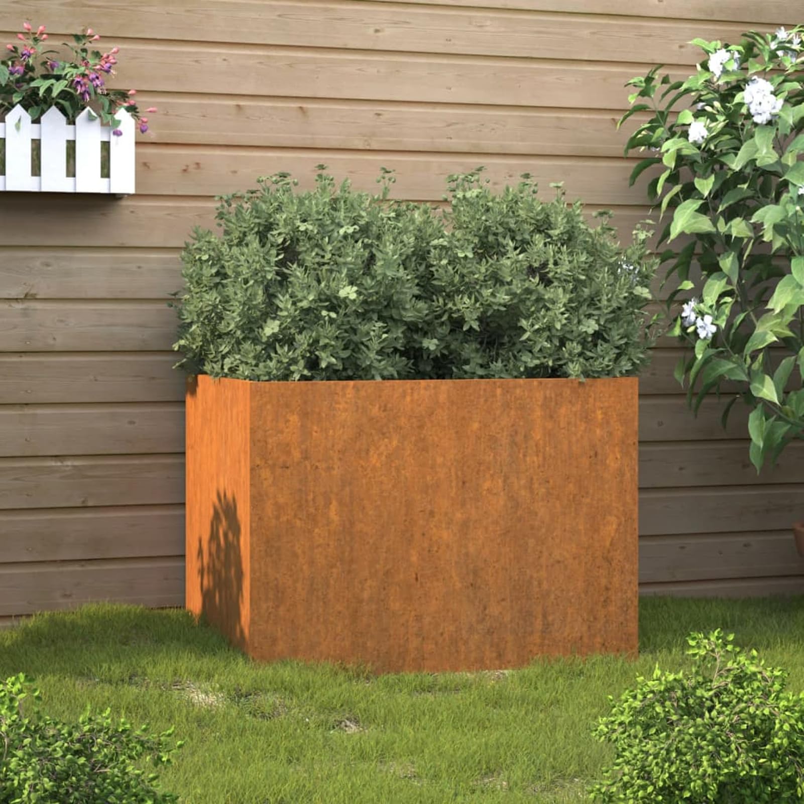Szara skrzynka na kwiaty 62 x 47 x 46 cm stal corten, sadzarki, ogrodnicy zewnętrzni, pojemnik na kwiaty, skrzynka na kwiaty na zewnątrz, balkon, sadzarki, ogrodnicy zewnętrzni, pojemnik na