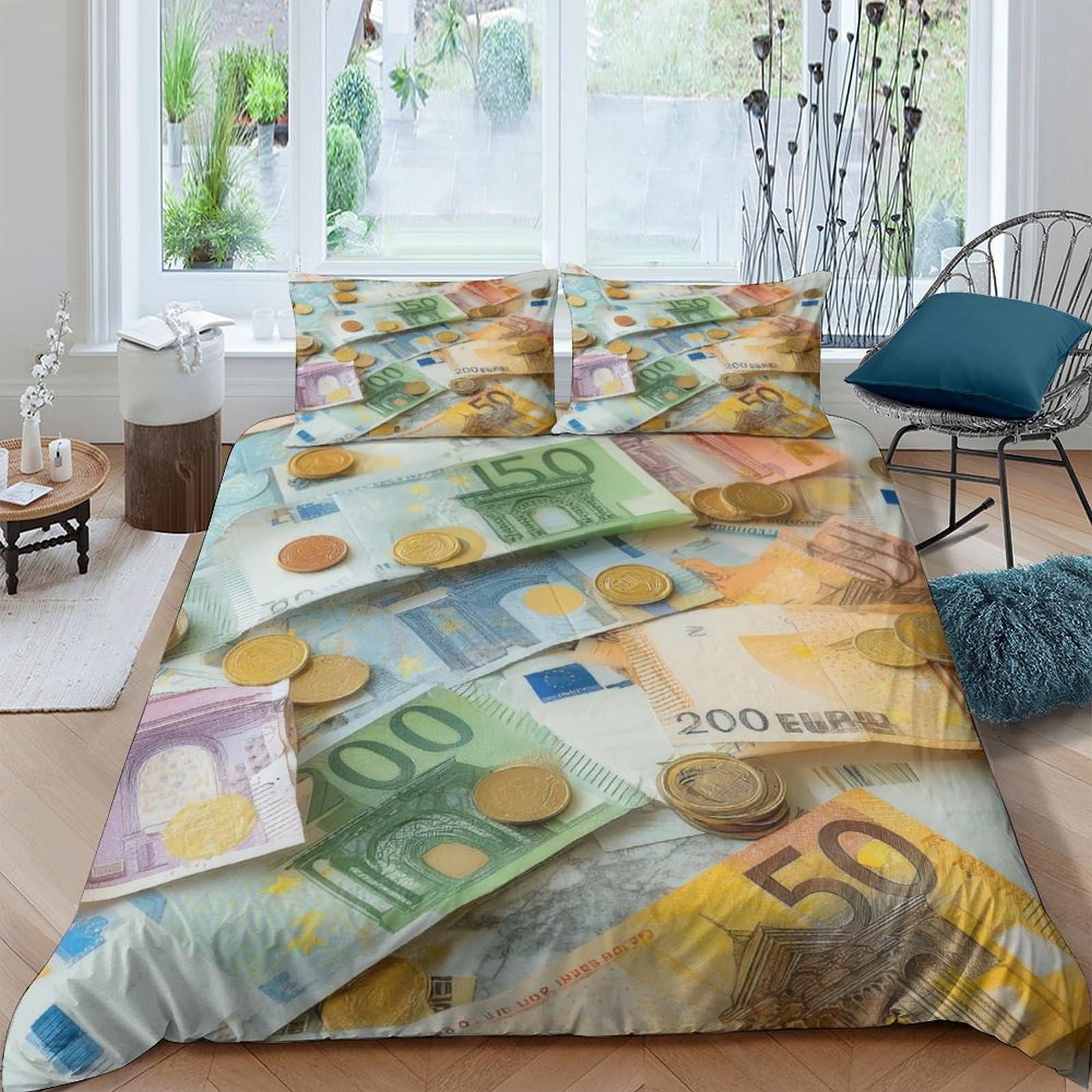 Ctjqhvkz Style-7 3D Printed Euro Banknotes Fitted Sheet Microfiber Soft Colorful Money Bed Sheet For Bedroom Dorm Mattress Cover Decor Single（135X200cm）