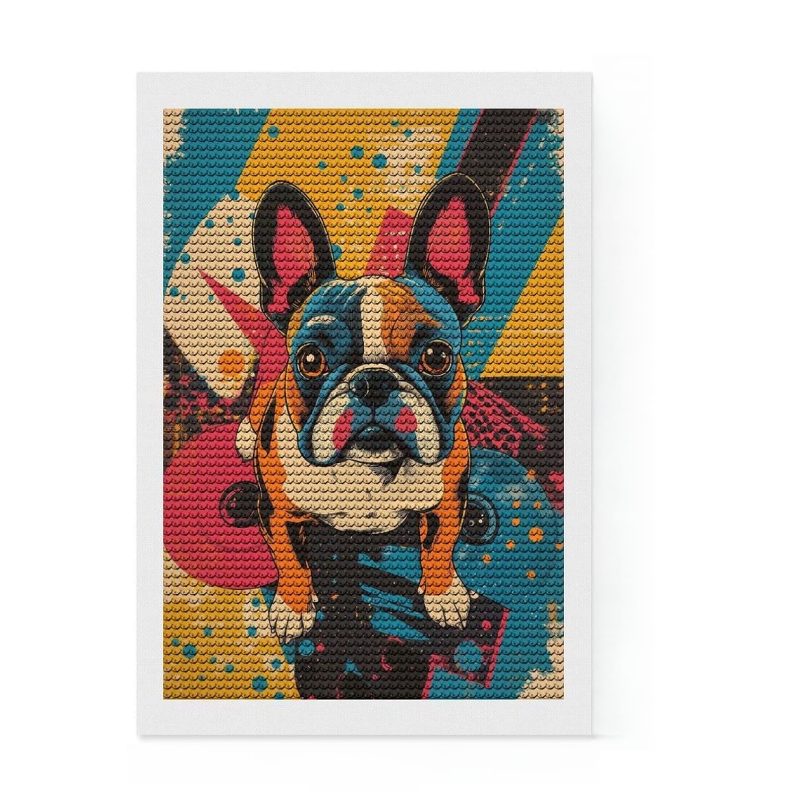 Junmoney French Bulldog Wall Art Colorful Bulldog Pop Art 5D Diamond Painting Kit 8"x12", for Women, Farmhouse Decor, Boho Decor, Thoughtful Present, Relaxing DIY
