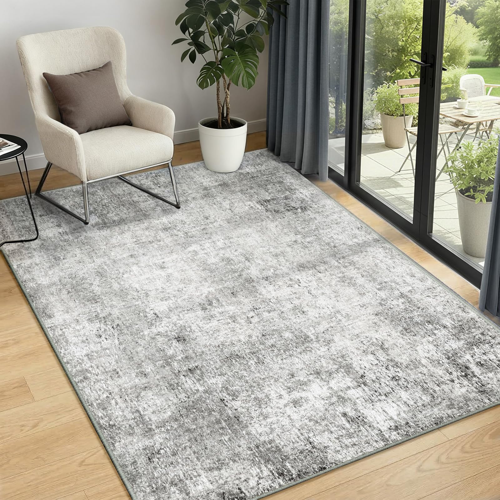 INOVADAY Washable Rugs Living Room 90x150 cm Modern Abstract Rug with Soft Low Pile Vacuum Friendly Non Slip Backing Minimalist Carpet for Lounge Bedroom Dining Room Home Office Grey/White — image 1
