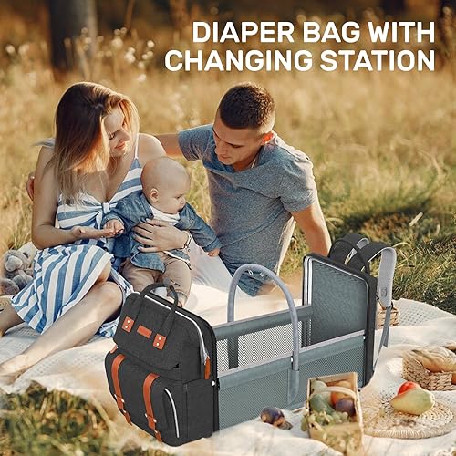 Miniatura 4 de Mochila para pañales con cambiador, mochila grande para bebé para viajes, bolsa de bebé multifuncional para mamá y papá, color negro