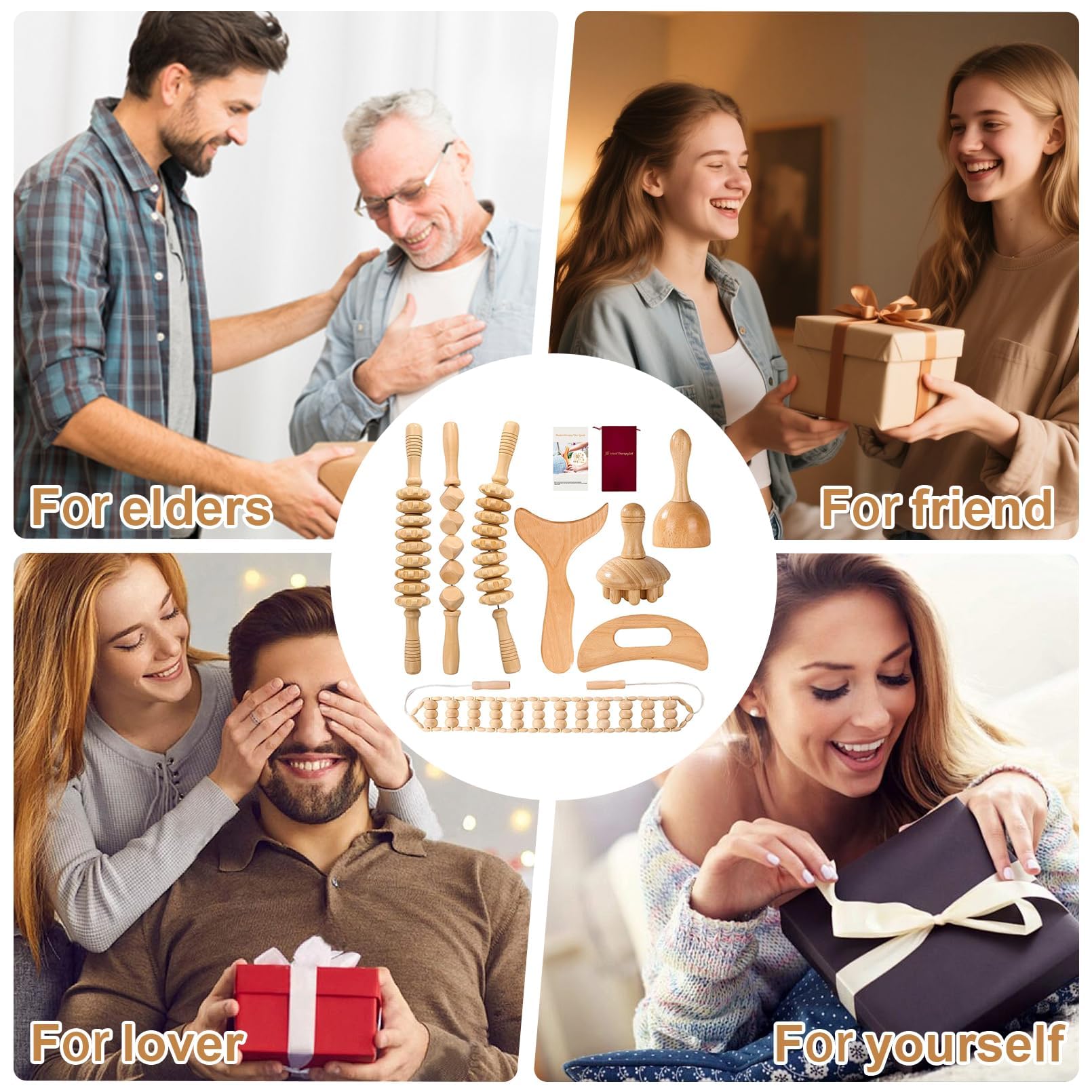 Kit de massage en bois 8 pièces – Masseur de madérothérapie pour drainage lymphatique, tonification du corps et anti-cellulite, relaxation musculaire et soulagement de la douleur
