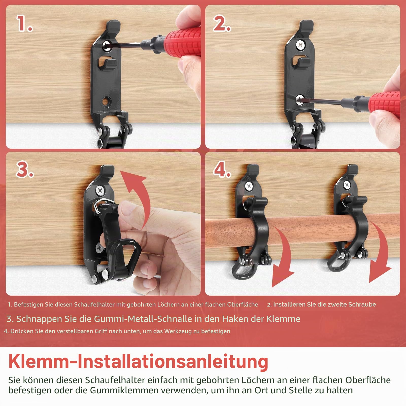 4STK Schaufelhalterung für Dachträger, Dachträger Zubehör Schaufelhalter, Metall Gummi Dachträgerklemmen, Schaufelhalter Autodachträger Axthalter Kit, Metall-Gummiklemmen Dachträger（Schwarz）