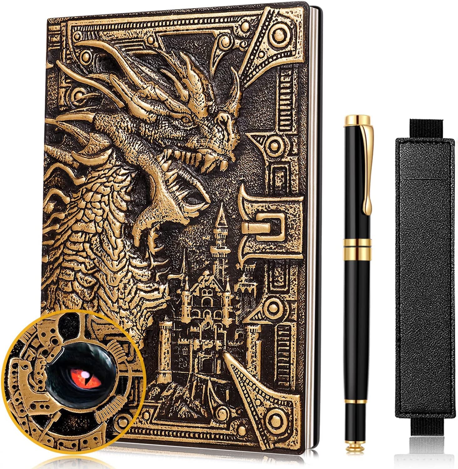UMiWEi Vintage Dragon Embossed Leather Notebook DND Notebook Travel Journal with Ballpoint Pen and Pen Sleeve Antique Handmade A5 Journal,Hardcover Liner,Writing Notebook Gift for Men Women