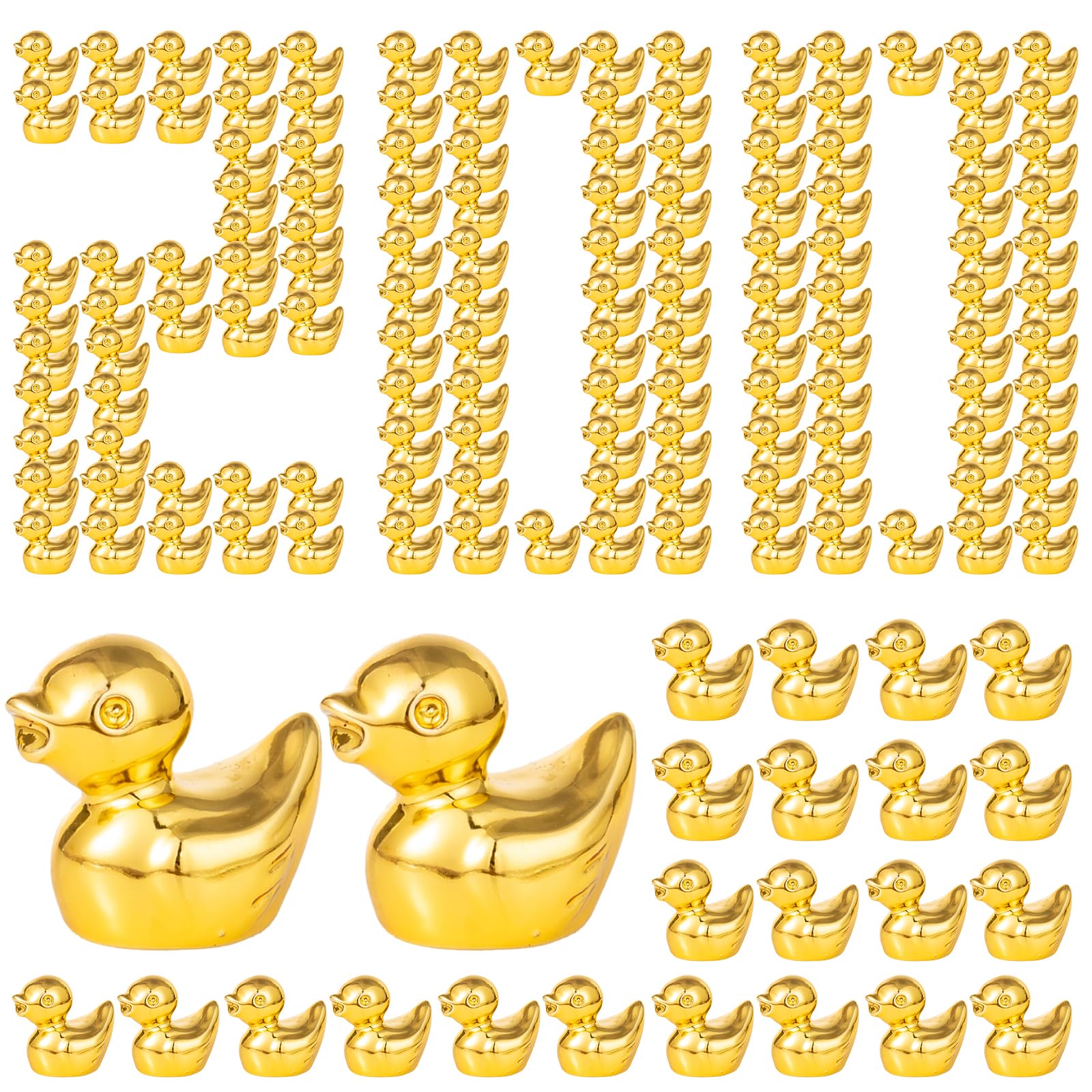 200 Pcs Shiny Mini Golden Duck,Statue Golden Duck,Home Decor Animal Sculptures and Statues,Dollhouse Cake Decoration Potted Plants,DIY Craft Charms for Halloween Christmas Party Gift