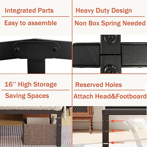 Miniatura 3 de zunatu Base de cama de metal individual de 16 pulgadas, no necesita somier, plataforma alta resistente con gran almacenamiento, colchón de fácil