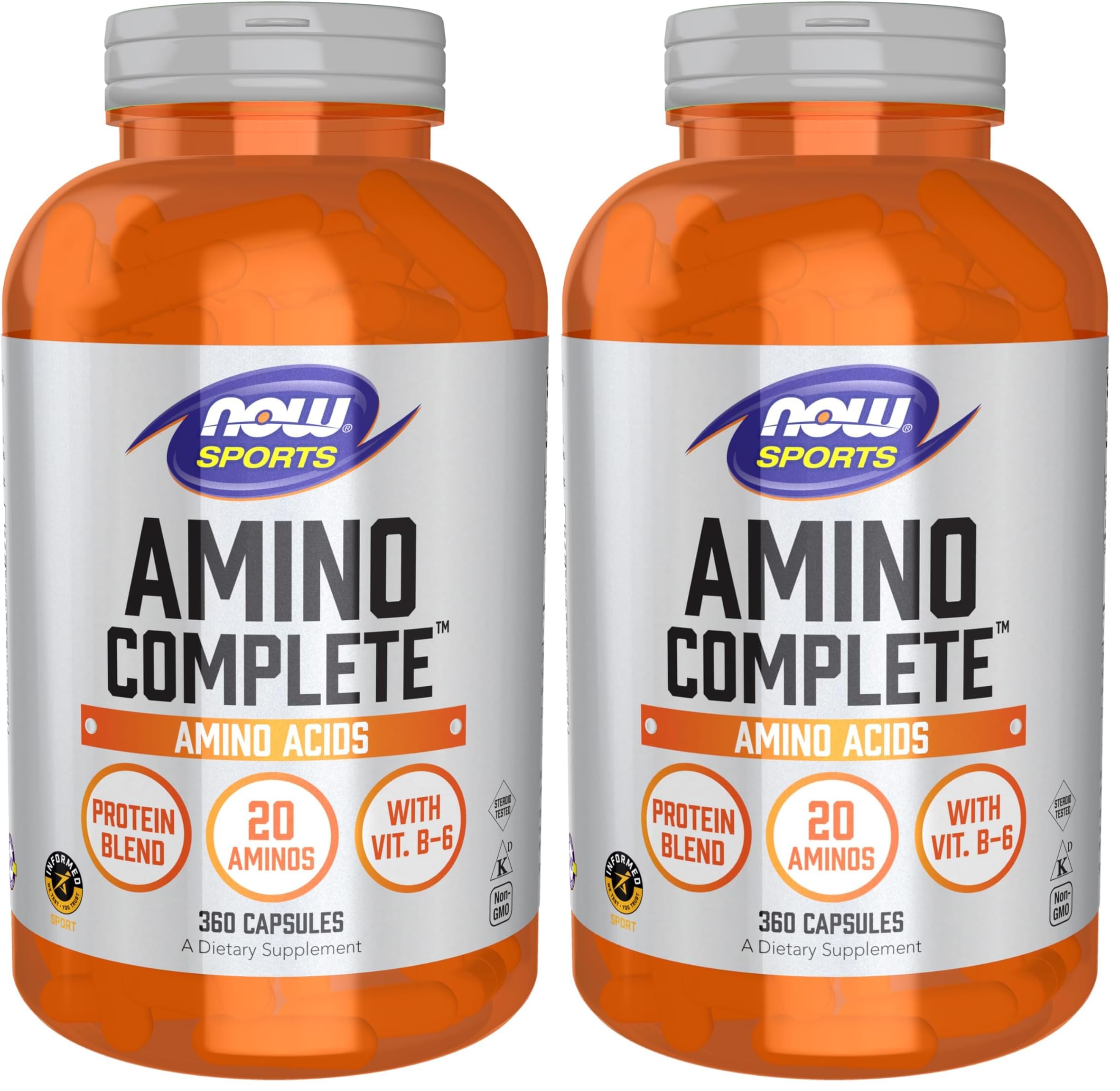NOW Foods Sports, Amino Complete, 360 Veg Capsules, (Pack of 2) 360 Count (Pack of 2)