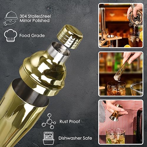 Miniatura 2 de Kit de camarero de 10 piezas con soporte de bambú, juego de coctelera de 25 onzas para bebidas mixtas, juego de herramientas de barra de acero