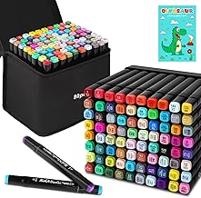 USHOP 80 Couleurs Feutre a Alcool,Marqueurs Double Pointe,Feutres coloriage adulte,Avec Étui De Transport（Avec socle） et 1 des livres à colorier,pour les Débutants Artistes Dessin