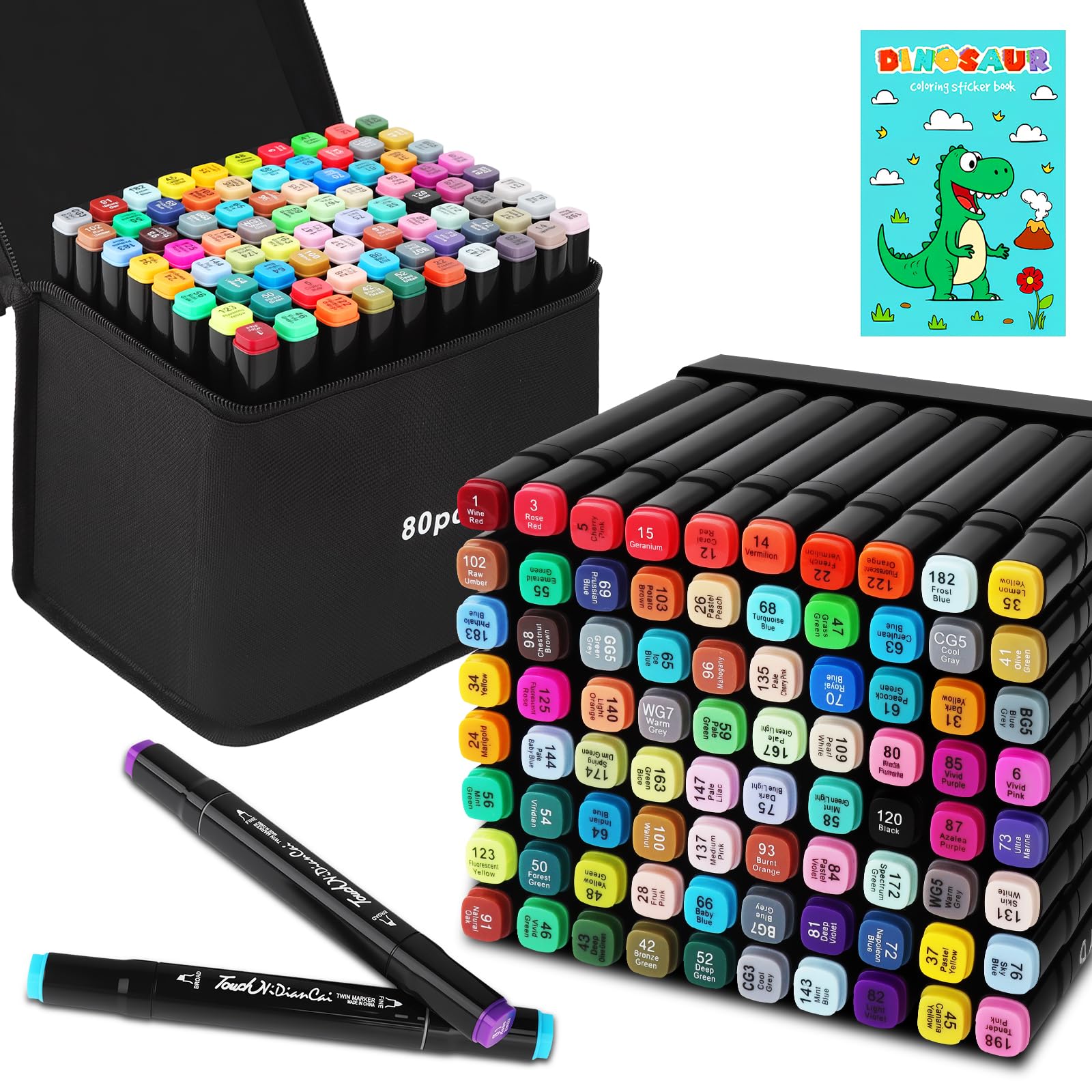 USHOP Rotulador de 80 Colores,Juego de rotuladores,Rotuladores Alcohol,Rotulador Doble Punta Secado Rápido,con Bolsa de Almacenamiento y Espaciador,para Niños,Adultos,Artistas,Principiantes Dibujar