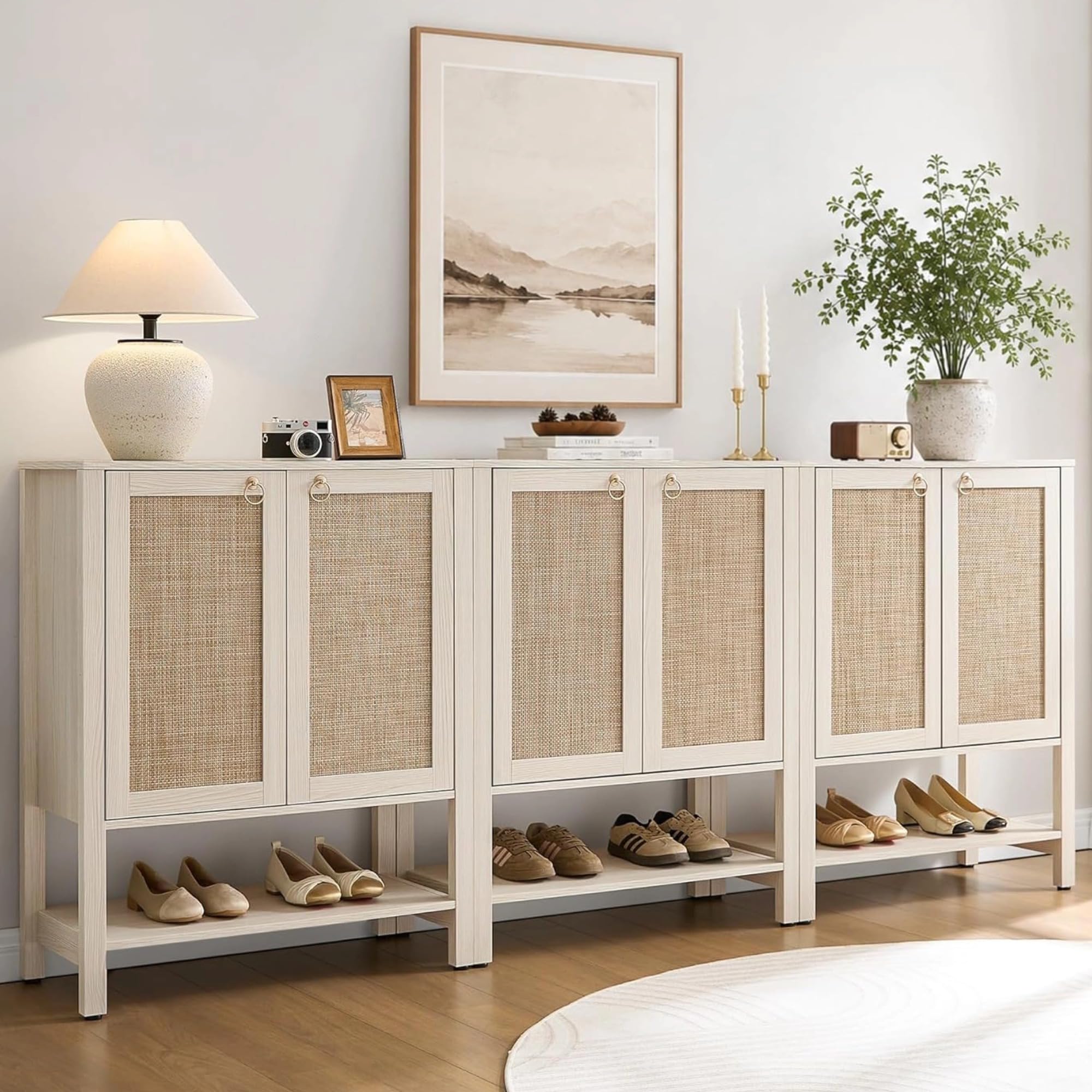 SICOTAS Rattan Shoe Cabinet with Storage, 5 Tier, 3 Pieces