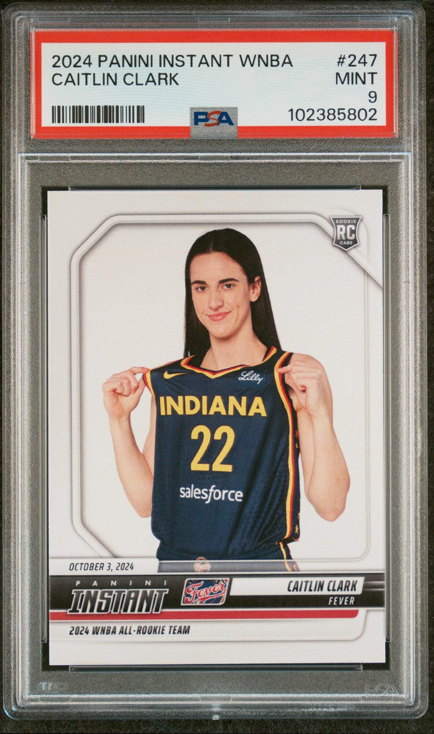 Graded 2024 Panini Instant WNBA Caitlin Clark #247 Rookie RC Basketball Card PSA 9 Mint