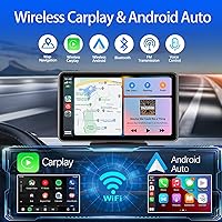 Vista 2 de Apple Carplay portátil de 7 pulgadas, pantalla táctil inalámbrica de doble DIN, compatible con Apple Carplay y Android Auto, estéreo para automóvil