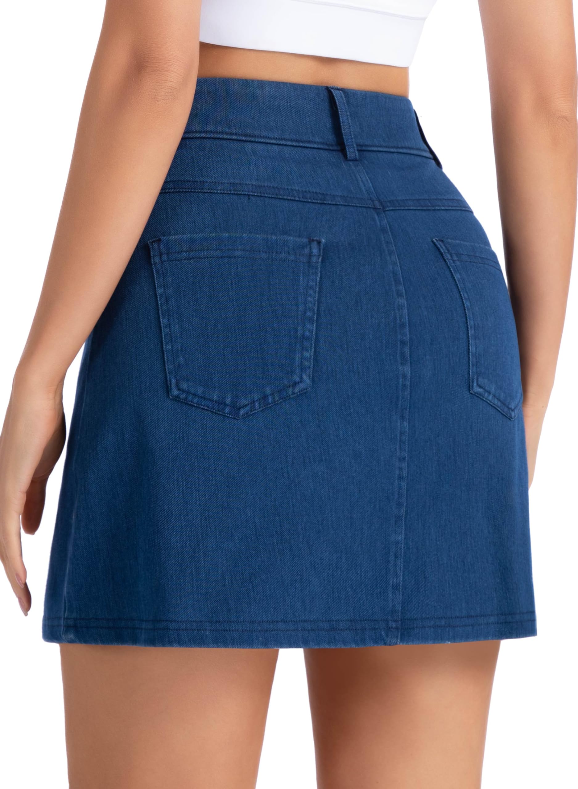 THE GYM PEOPLE Dehnbare Jeans-Skorts für Damen, schmale Passform, seitlicher Schlitz, lässiger Jeansrock mit Taschen