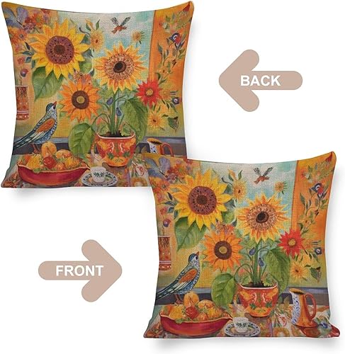 Miniatura 10 de Fundas de cojín cuadradas decorativas con flores mexicanas, fundas de cojín modernas con flores florales decorativas para sofá de 18 x 18 pulgadas,