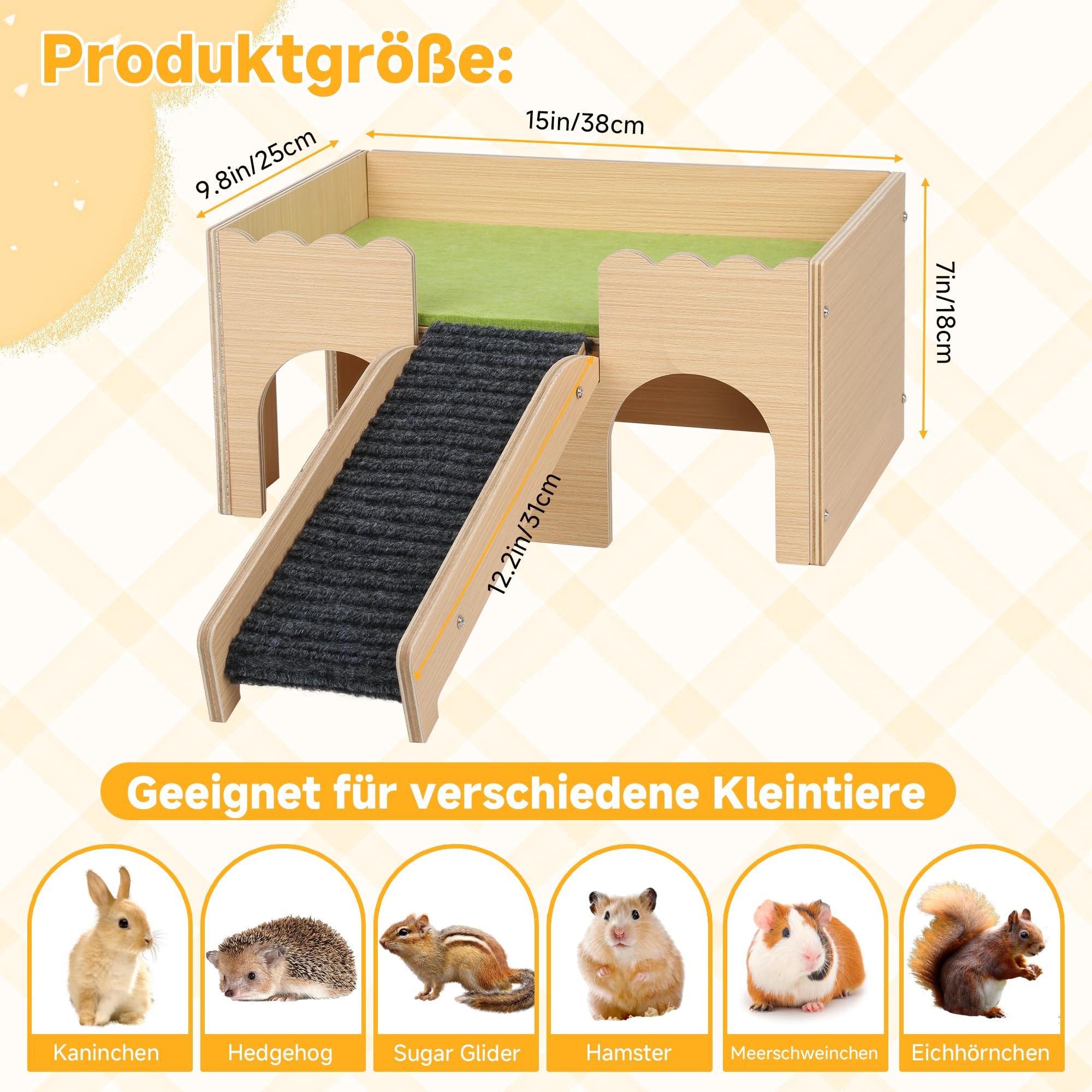 Mehrstöckiges Meerschweinchen Versteck mit Treppe und Matten – Extra Groß Meerschweinchen Schloss Abnehmbare Verstecke für Hamster, Kaninchen & Chinchillas，Abnehmbares Haus (Grün)