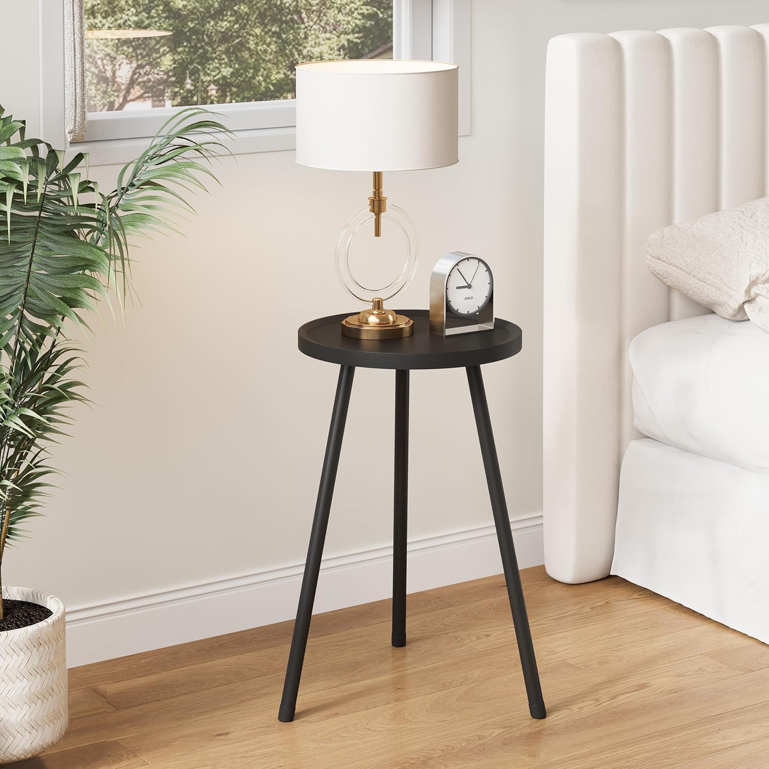 Small Couch Side Table, Drink Table, Mini Round End Table, Coffee Table, Snack Table for Small Spaces, Living Room, Bedroom, Sofa LET520BK