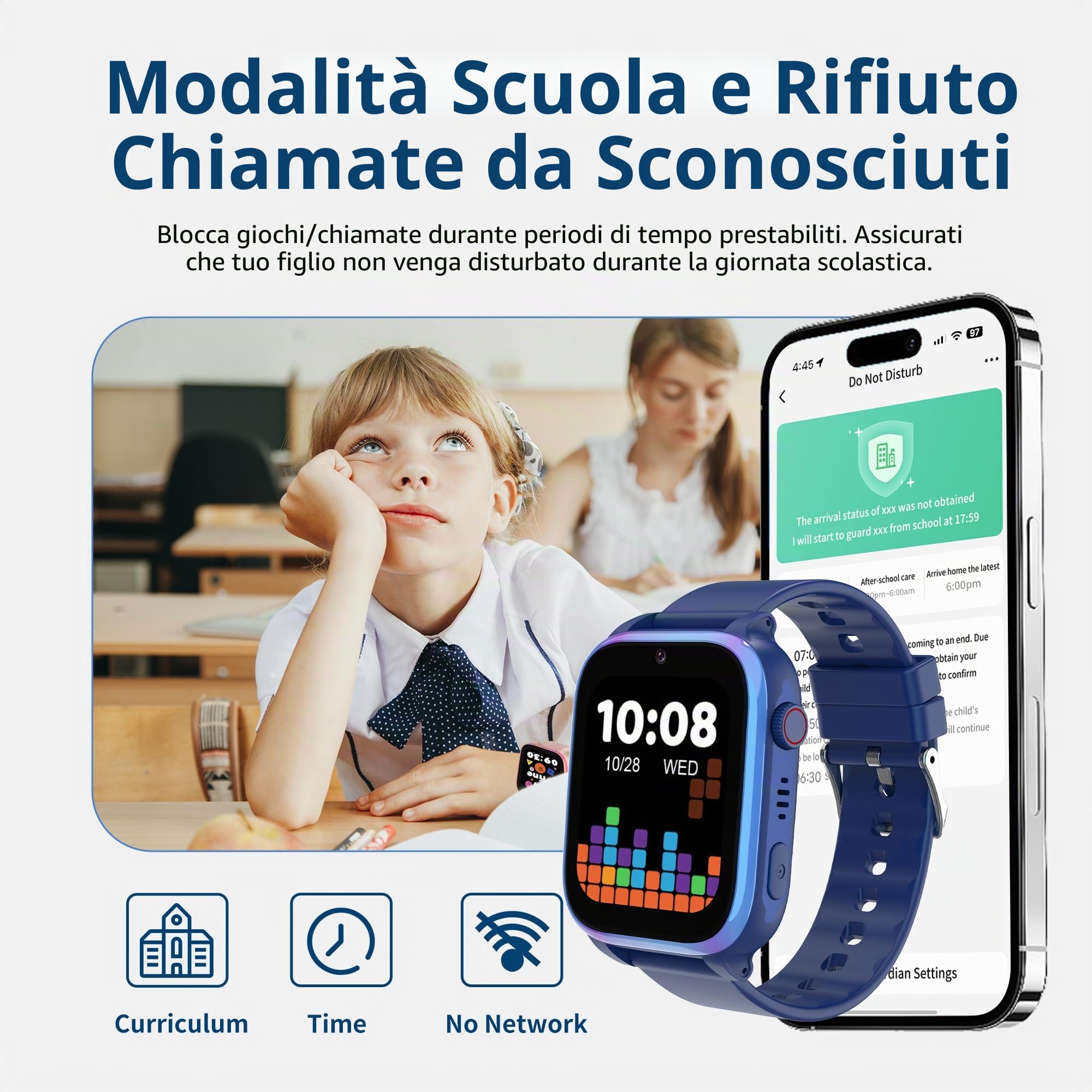 4G Smartwatch Bambini con GPS e Videochiamate, Orologio Telefono Bambino con Chiamate, Chat Vocale, SOS, Modalità Scuola, IP68, Contapassi, Sveglia, Fotocamera, Regalo per Ragazza e Ragazzo, Nero