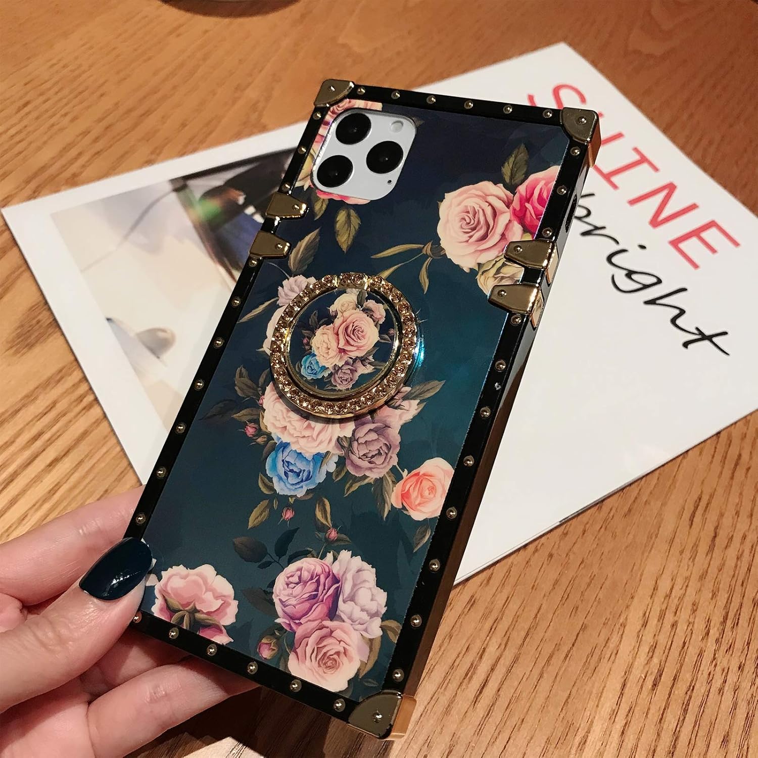 Amazon Com Iphone 11 Pro Max Square Case With Ring Stand Holder Floral Flower Luxury Elegant Soft Tpu Shockproof Protective Metal Decoration Corner Phone Case Women Girls Lady For Apple Iphone 11 Pro